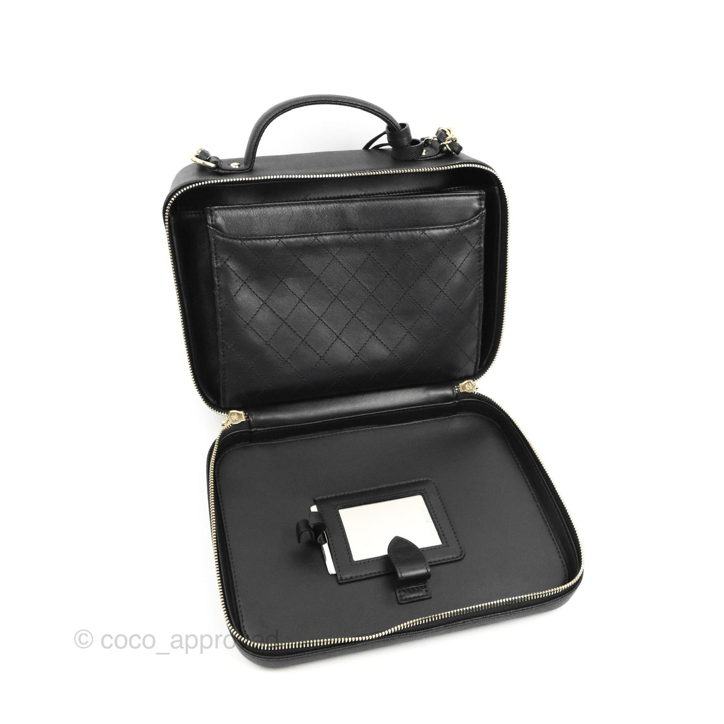 Chanel Quilted Large CC Filigree Vanity Case Black Caviar Gold Hardware