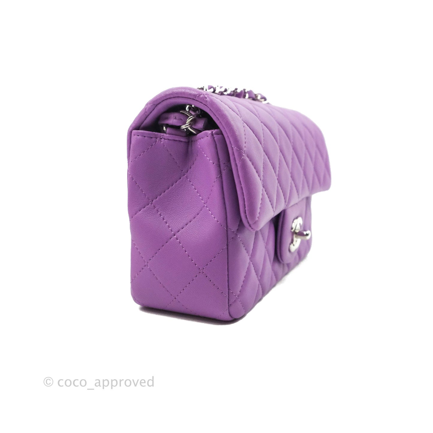 Chanel Quilted Mini Rectangular Flap Purple Lambskin Silver Hardware