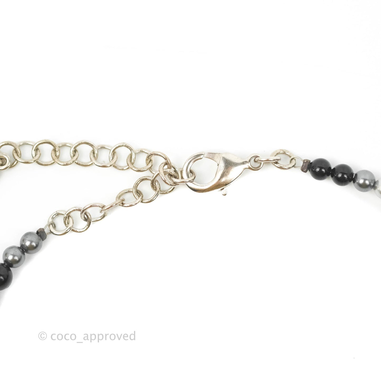 Chanel CC Resin Black Bead Necklace Silver Tone 14P
