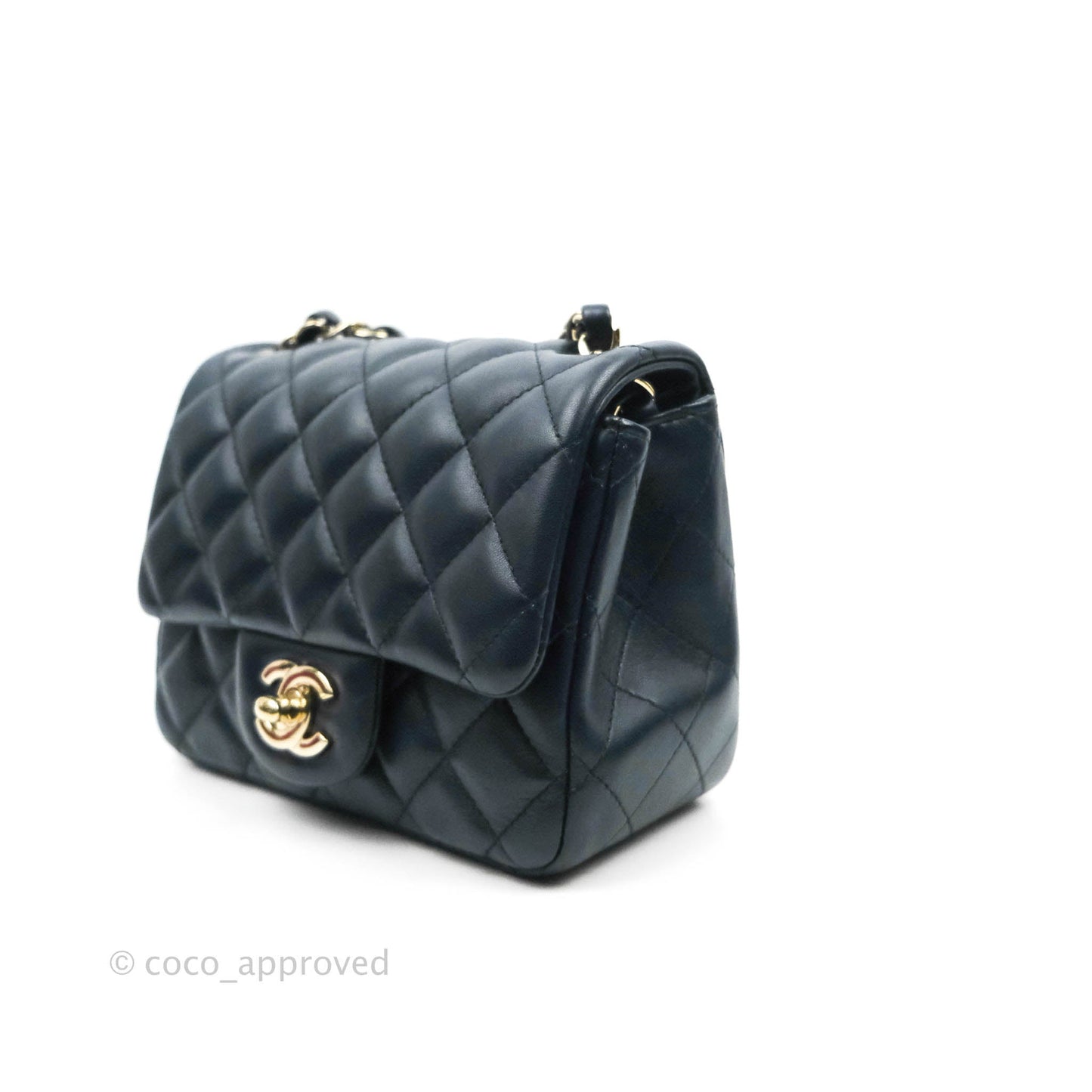 Chanel Quilted Mini Square Navy Lambskin Gold Hardware