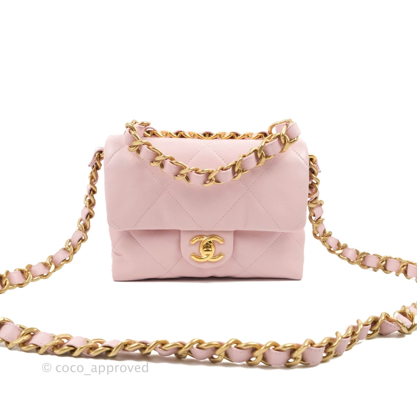Chanel Small Flap Bag Light Pink Lambskin Aged Gold Hardware 22-23FW
