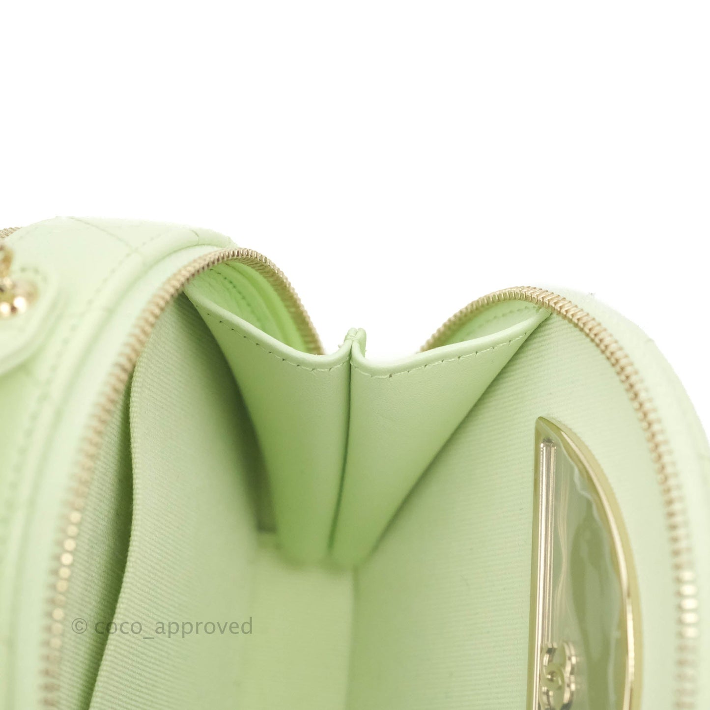 Chanel Mini Round Vanity Bag Handle With Care Light Green Caviar 22C