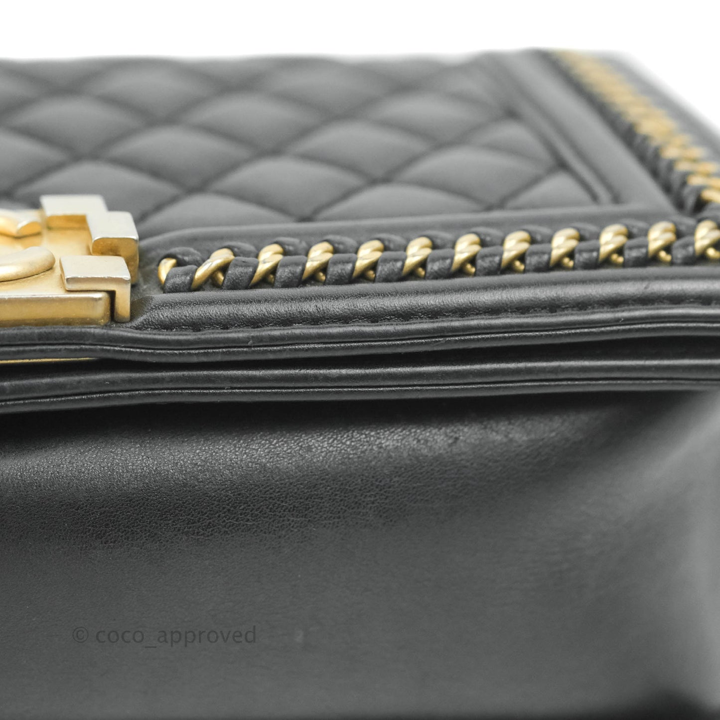 Chanel Quilted Medium Boy With Handle Black Calfskin Aged Gold Hardware
