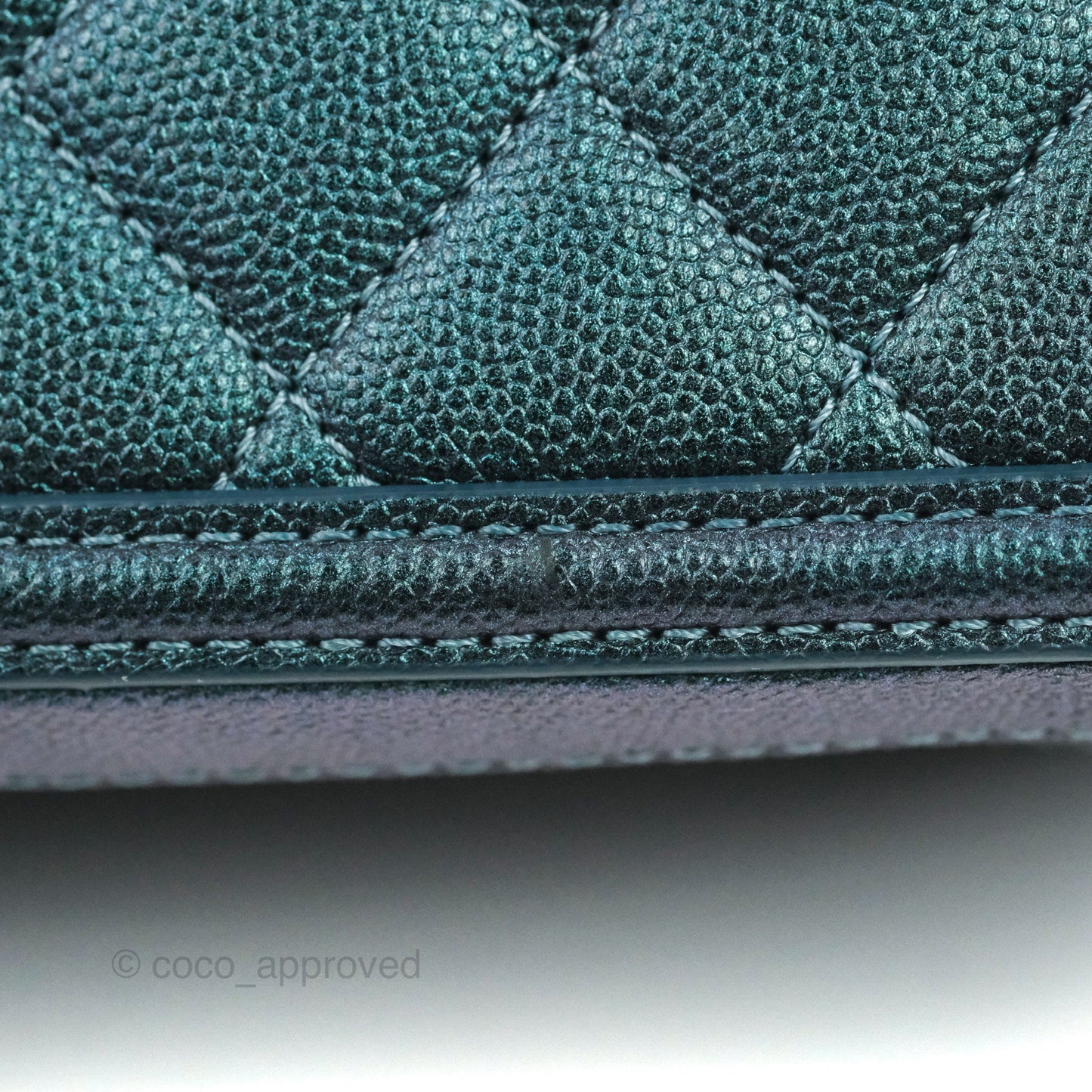 Chanel Quilted Medium CC Filigree Vanity Case Iridescent Dark Turquoise Caviar Rainbow Hardware