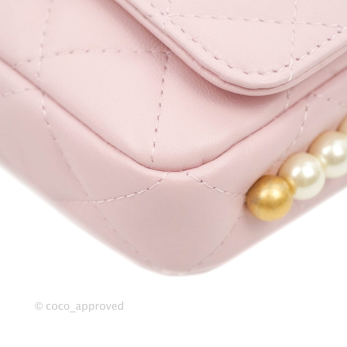 Chanel Quilted Wallet On Chain WOC With Pearl Chain Pink Aged Gold Hardware