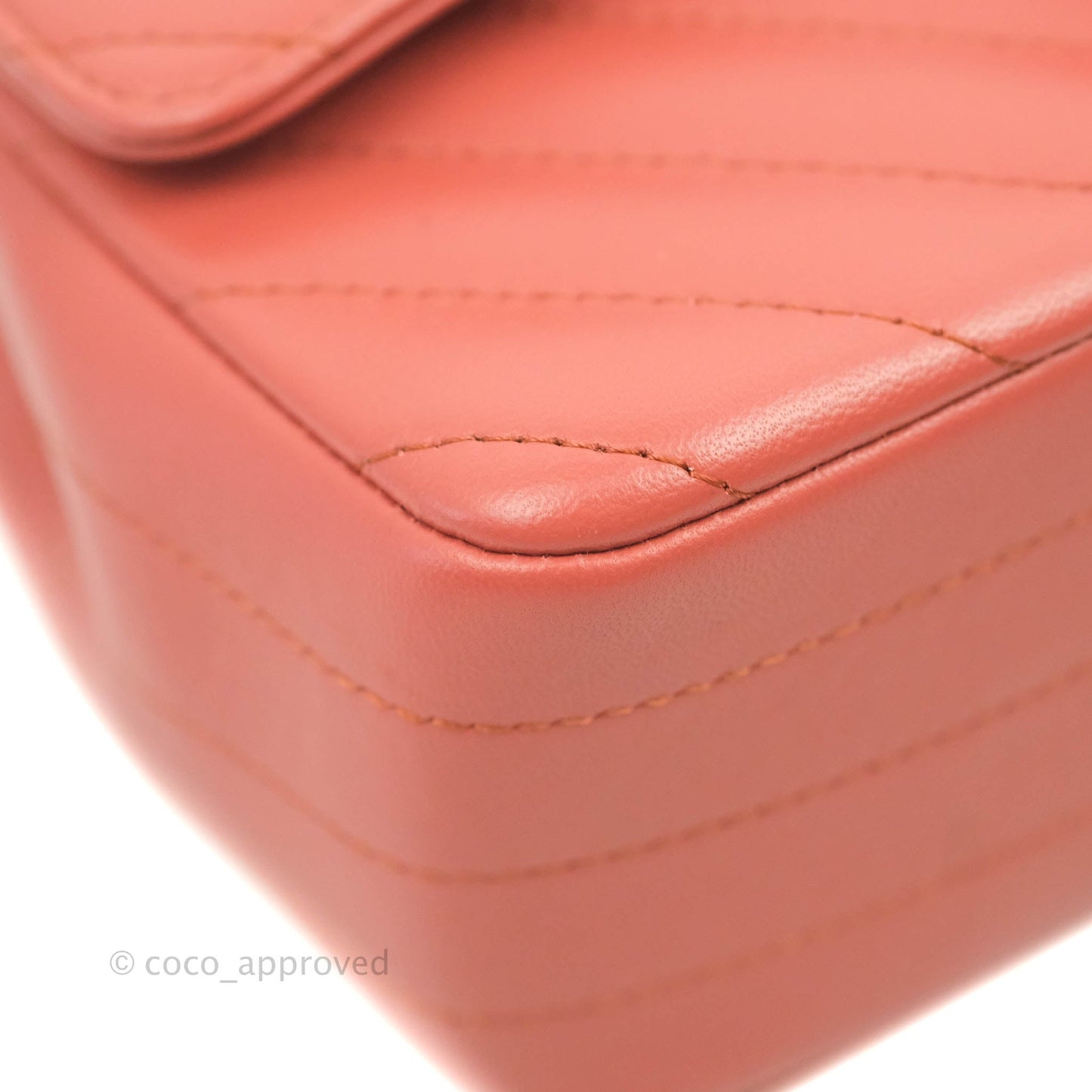 Chanel Chevron Mini Rectangular Flap Brick Red Lambskin Aged Gold Hardware