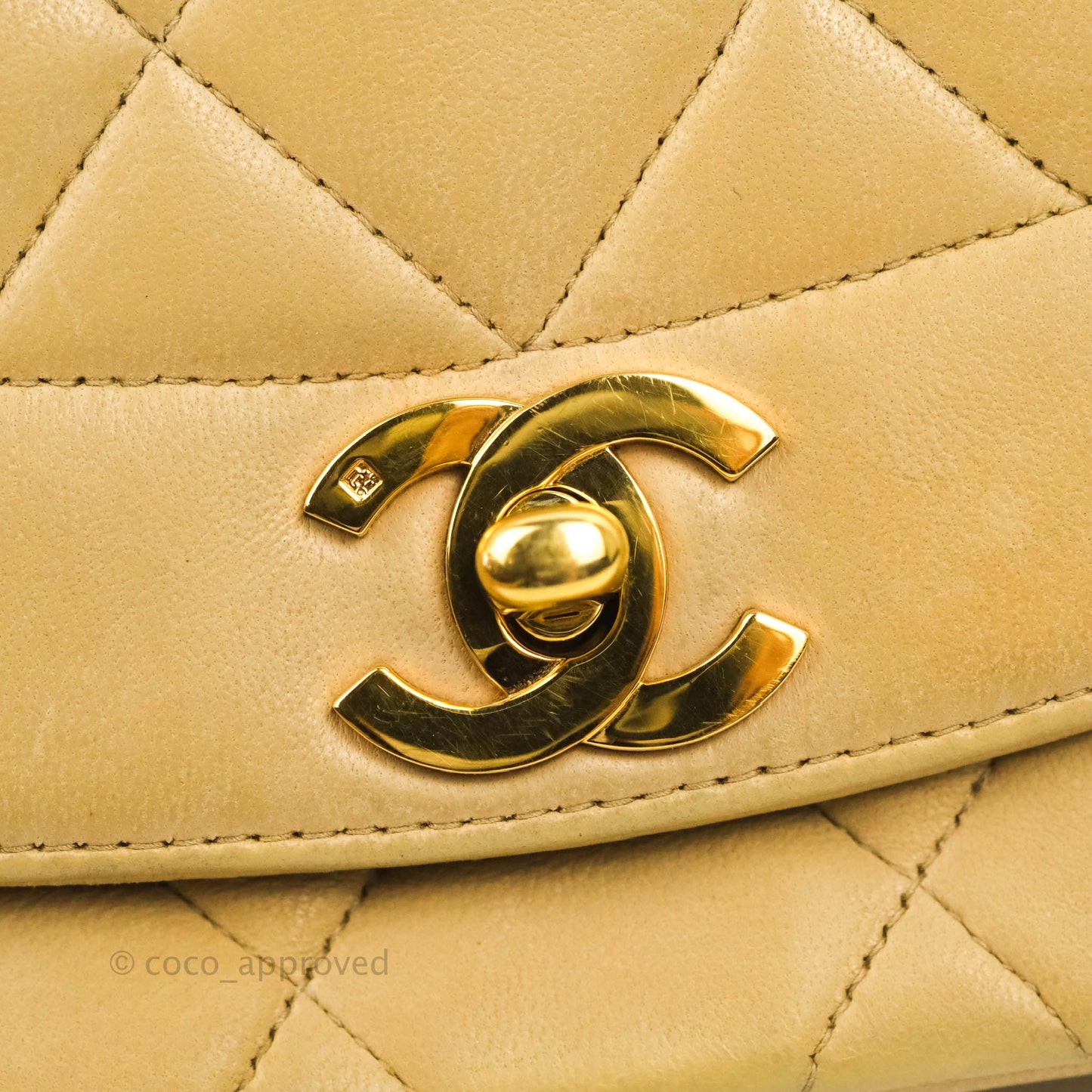 Chanel Vintage Small Quilted Classic Diana Flap Bag Beige Lambskin 24K Gold Hardware