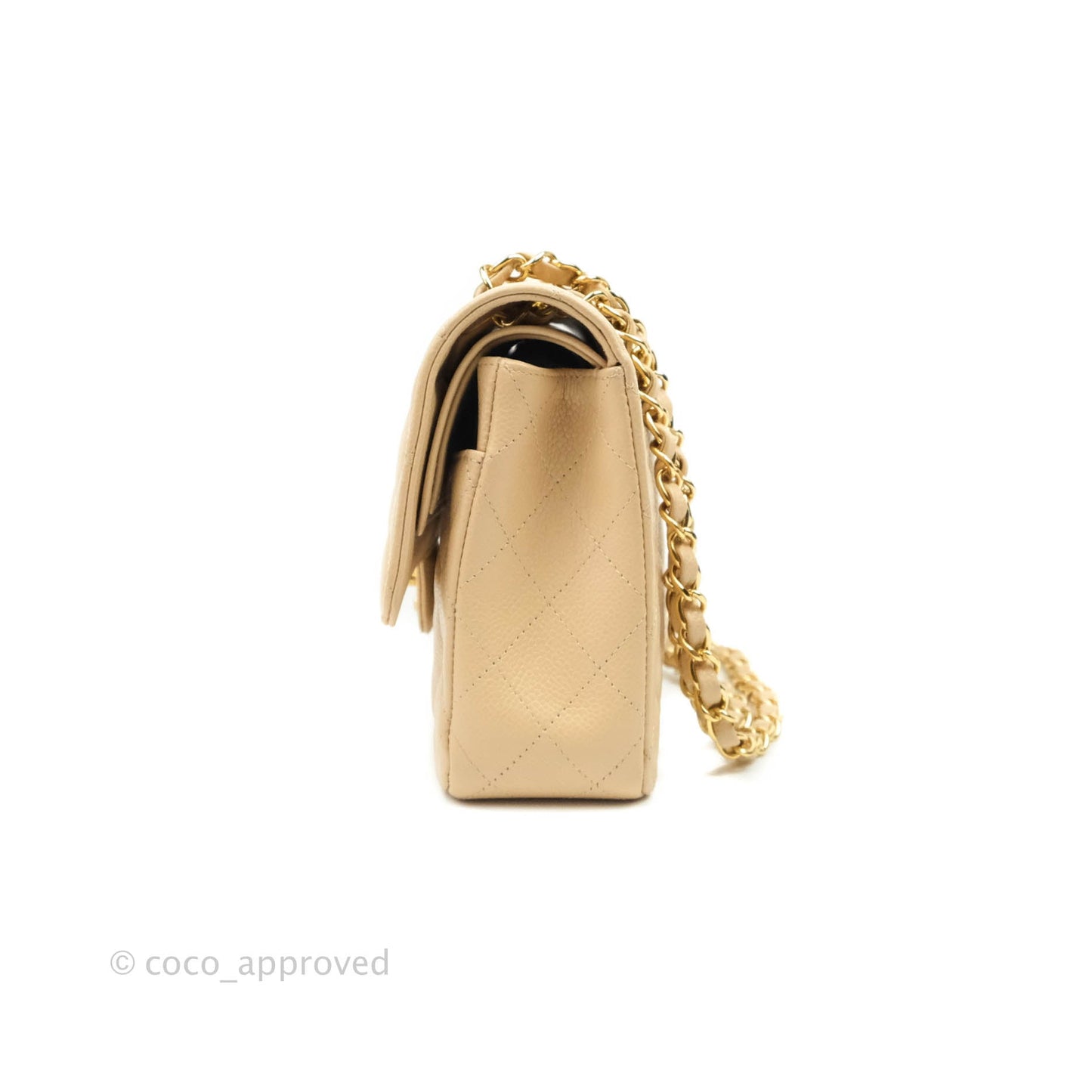 Chanel Classic M/L Medium Double Flap Beige Caviar Gold Hardware