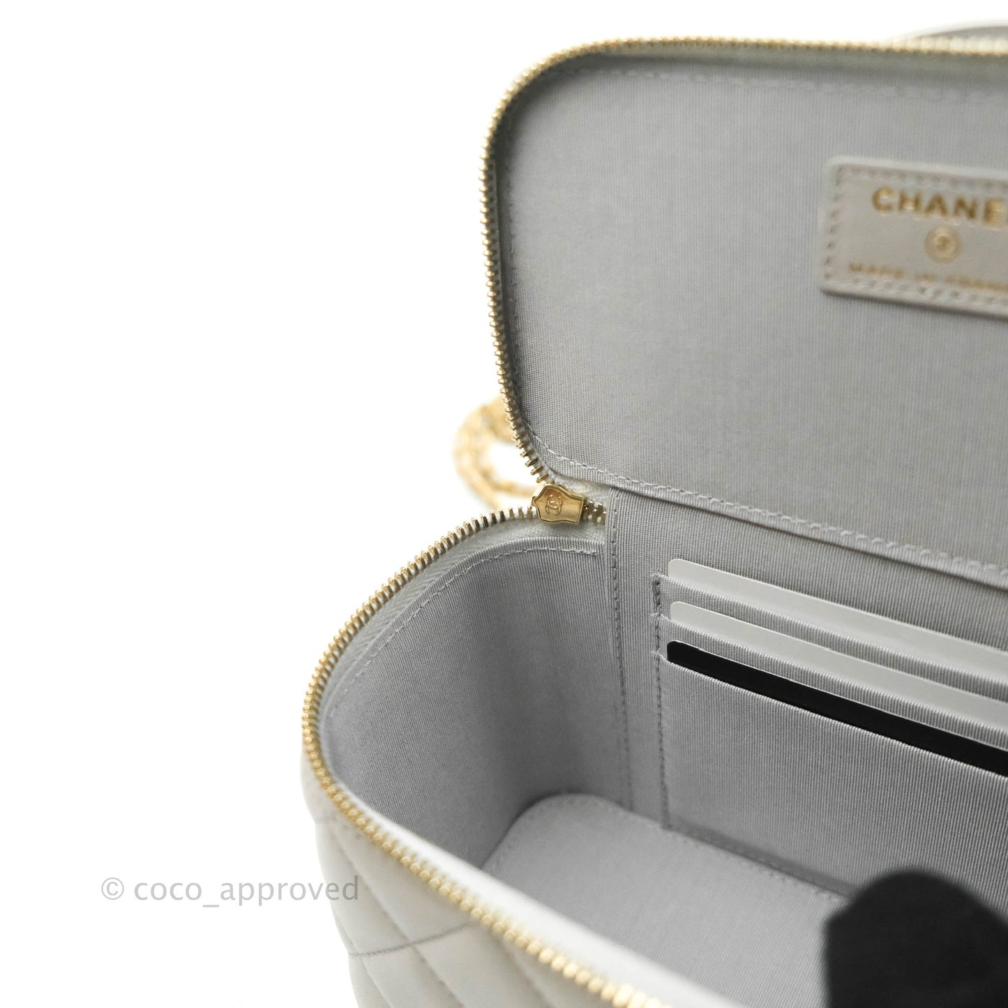 Chanel Classic Vanity Rectangular Top Handle With Chain Grey Lambskin Aged Gold Hardware