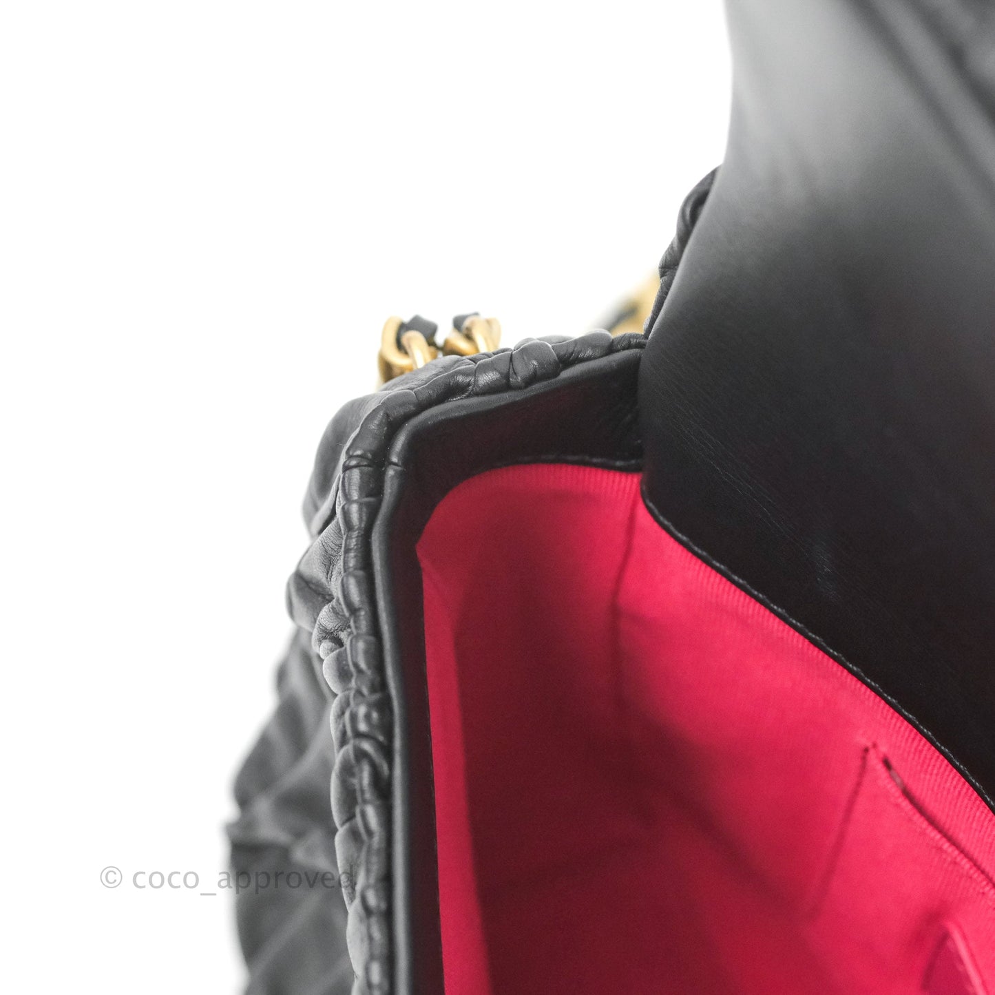 Chanel Small Coin Charm Flap Velvet Strap Black Lambskin Aged Gold Hardware