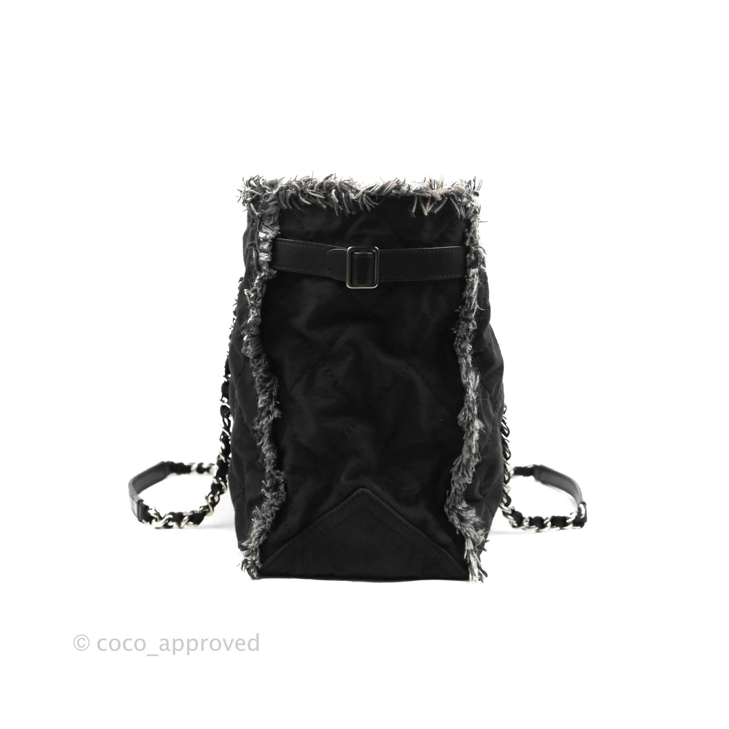 Chanel Quilted Trim Tweed Tote Black Fabric Silver Hardware