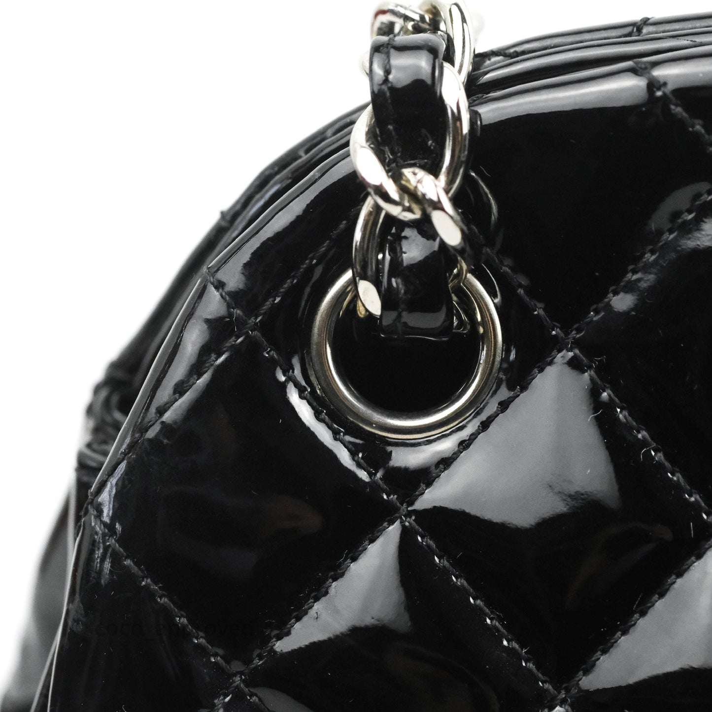 Chanel Quilted Large Just Mademoiselle Black Patent Silver Hardware