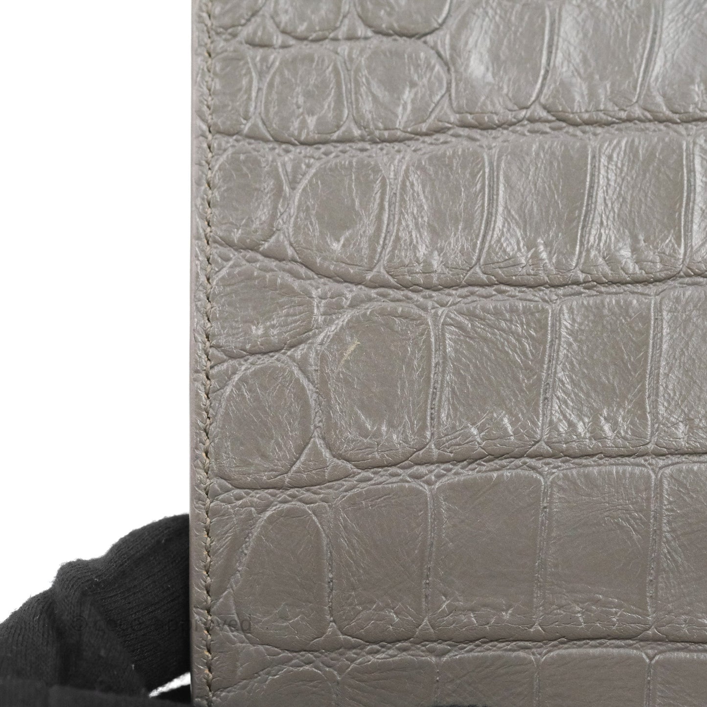 Saint Laurent Clutch Bag Grey Croc-Embossed Silver Hardware