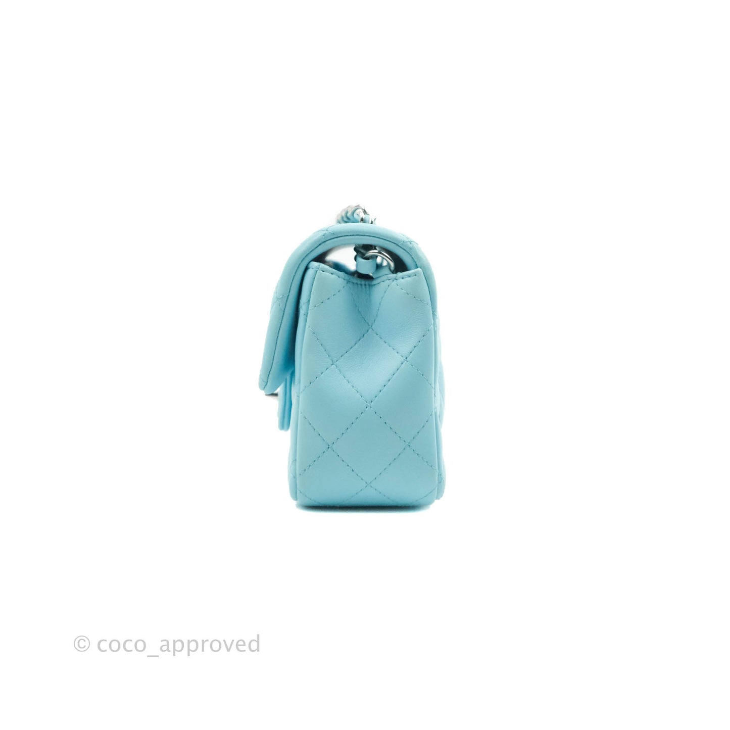 Chanel Quilted Mini Rectangular Flap Sky Neon Blue Silver Hardware 21S