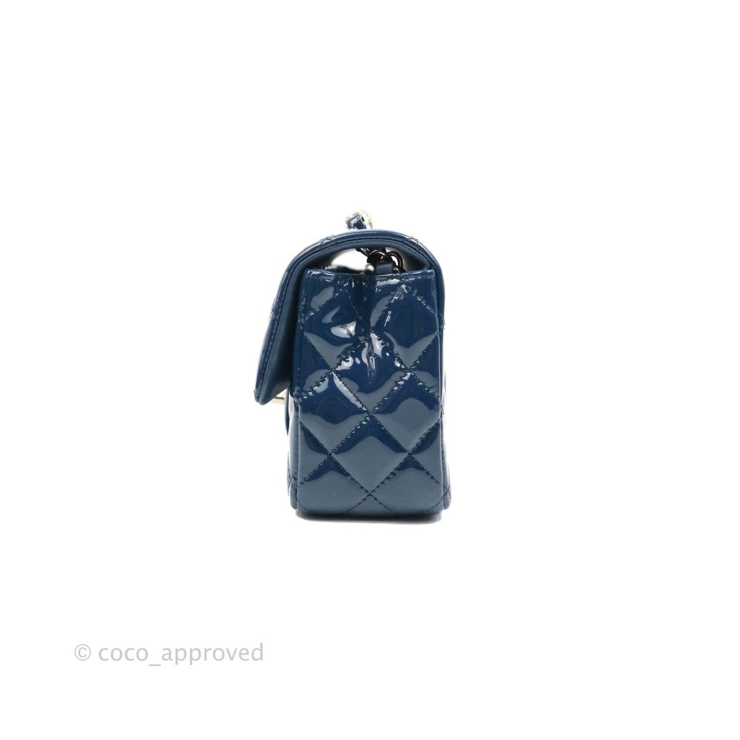 Chanel Quilted Mini Rectangular Flap Navy Patent Leather Gold Hardware