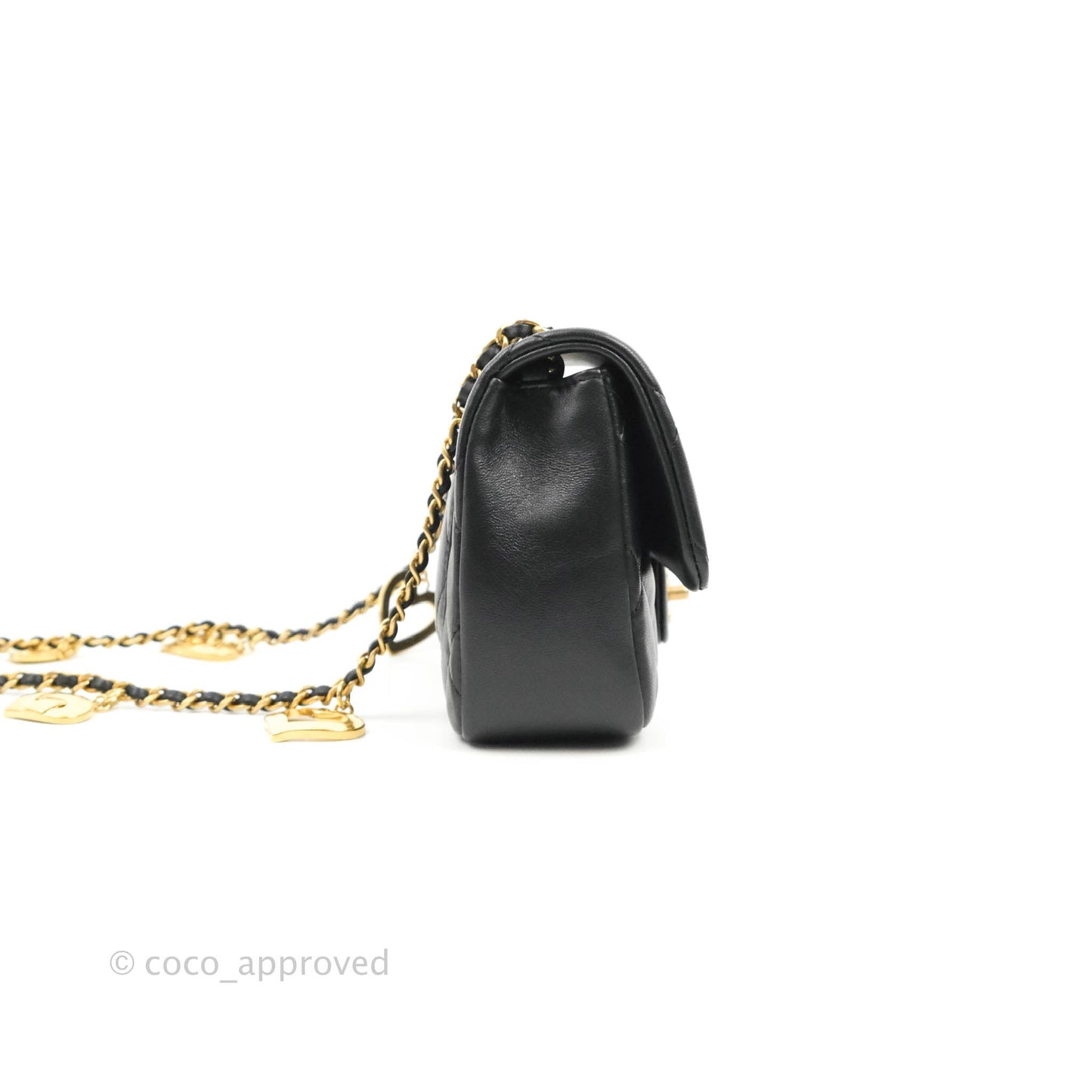 Chanel Mini Flap Bag With Heart CC Charm Black Lambskin Aged Gold Hardware