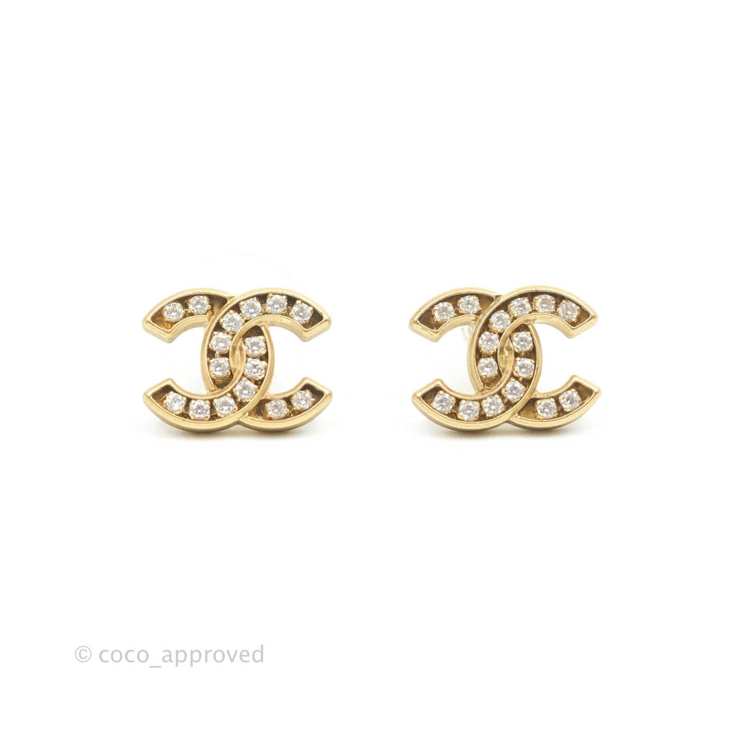 Chanel Crystal CC Earrings Gold Tone 21V