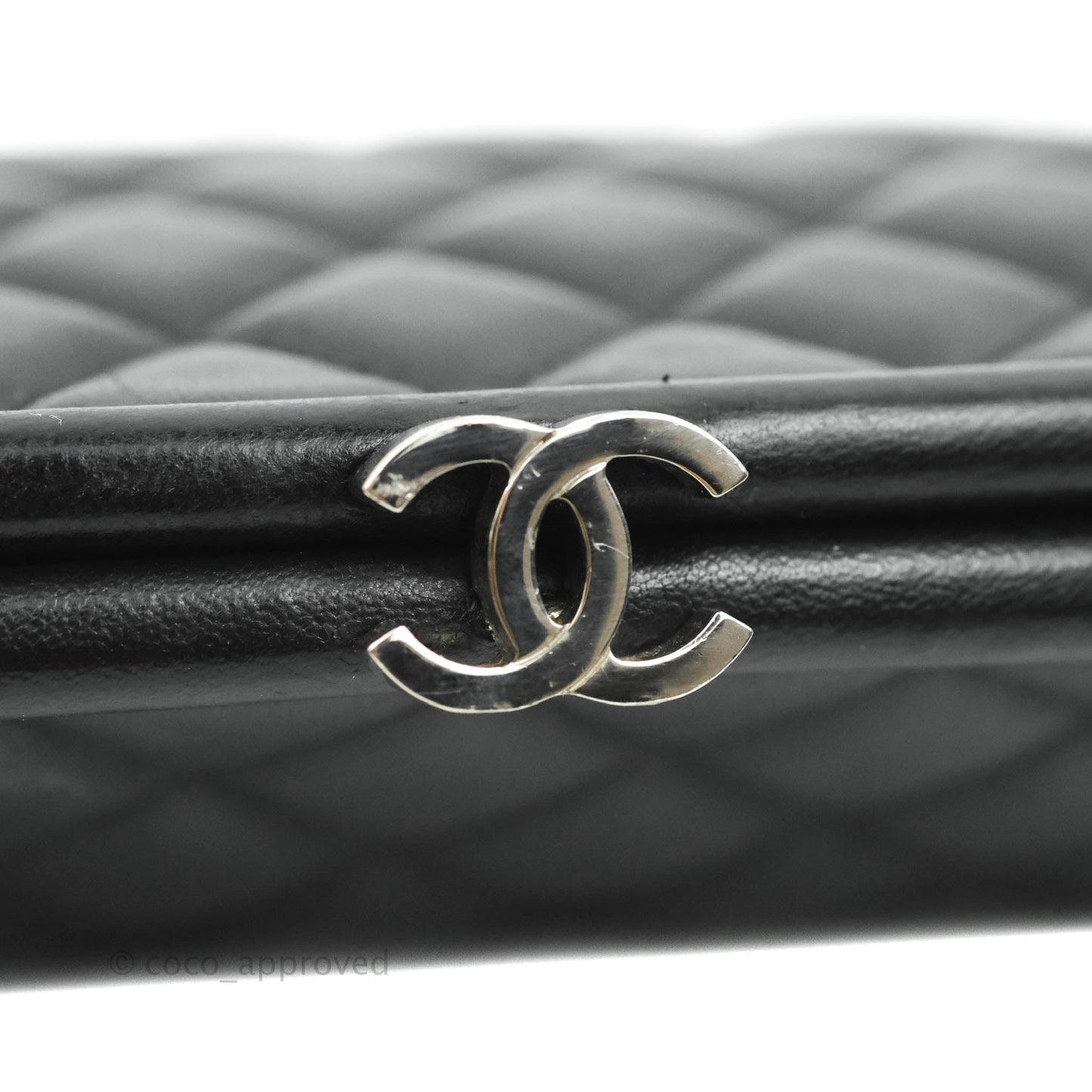 Chanel Quilted Timeless Kisslock Clutch Black Lambskin Silver Hardware
