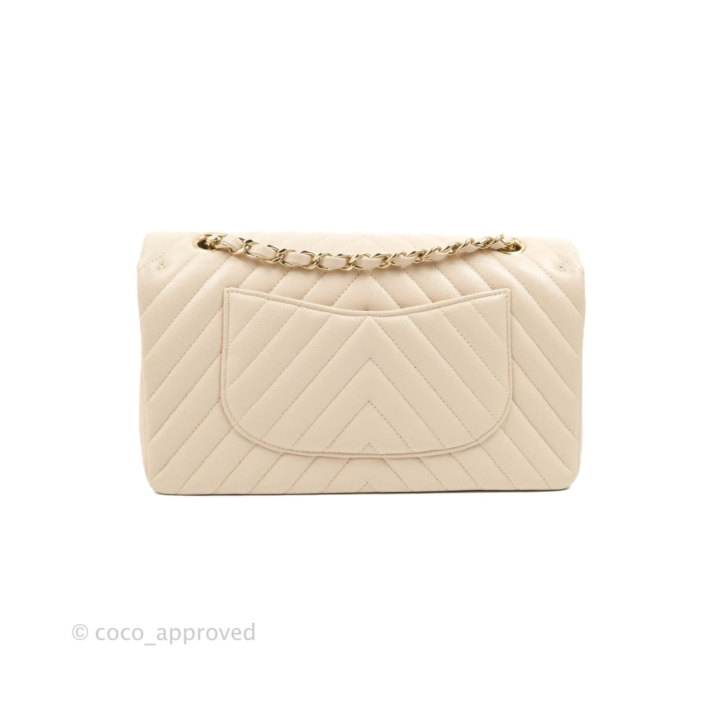 Chanel Classic M/L Medium Double Flap Chevron Ivory Caviar Gold Hardware