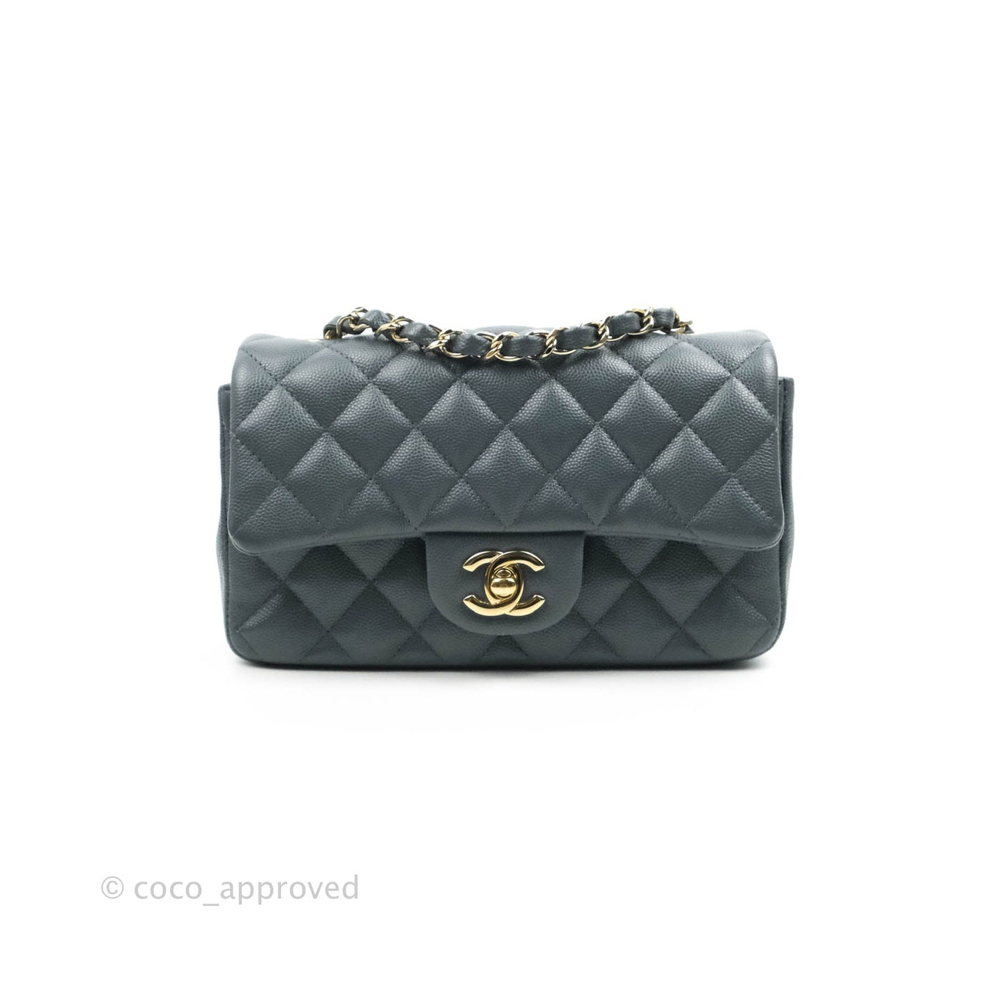 Chanel Quilted Mini Rectangular Flap Grey Caviar Gold Hardware 18B