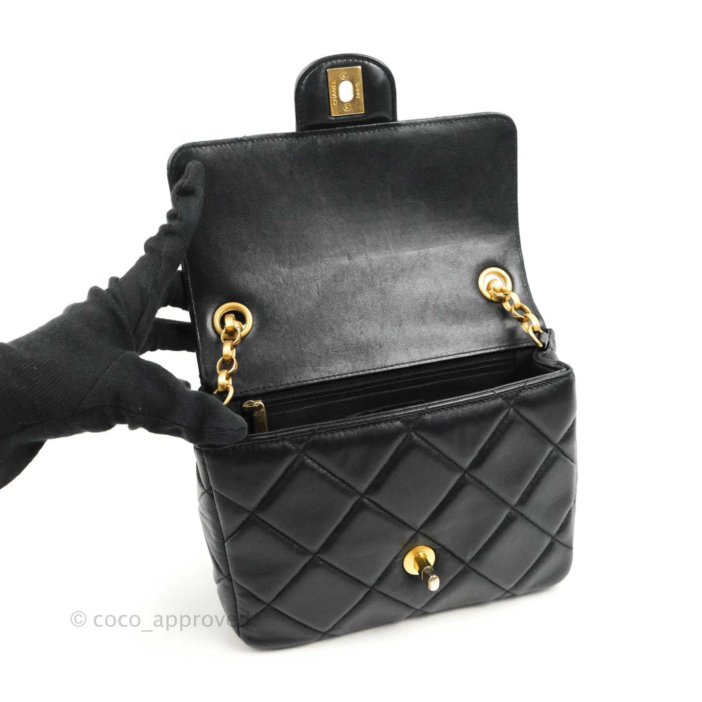 Chanel Quilted Square Flap Bijoux Chain Strap Black Aged Gold Hardware
