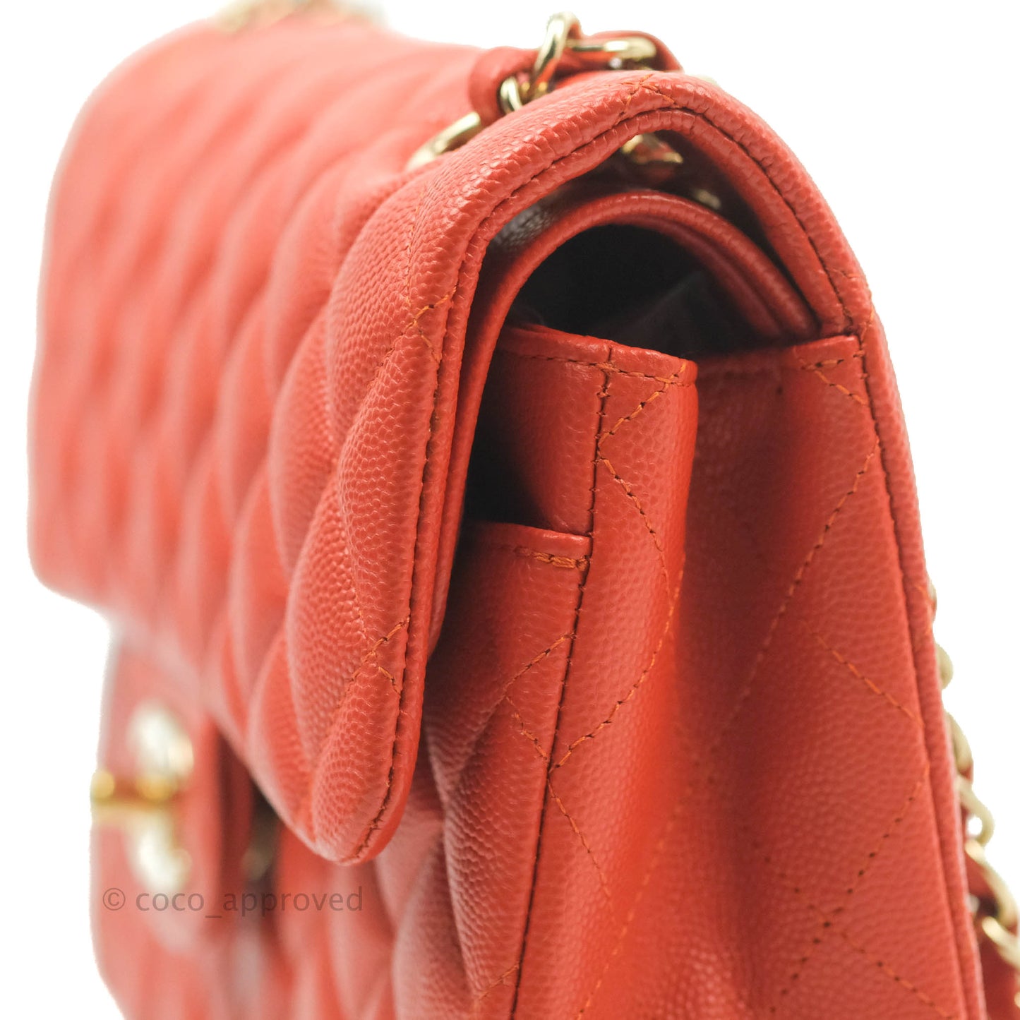 Chanel S/M Small Classic Quilted Flap Orange Caviar Gold Hardware 17B