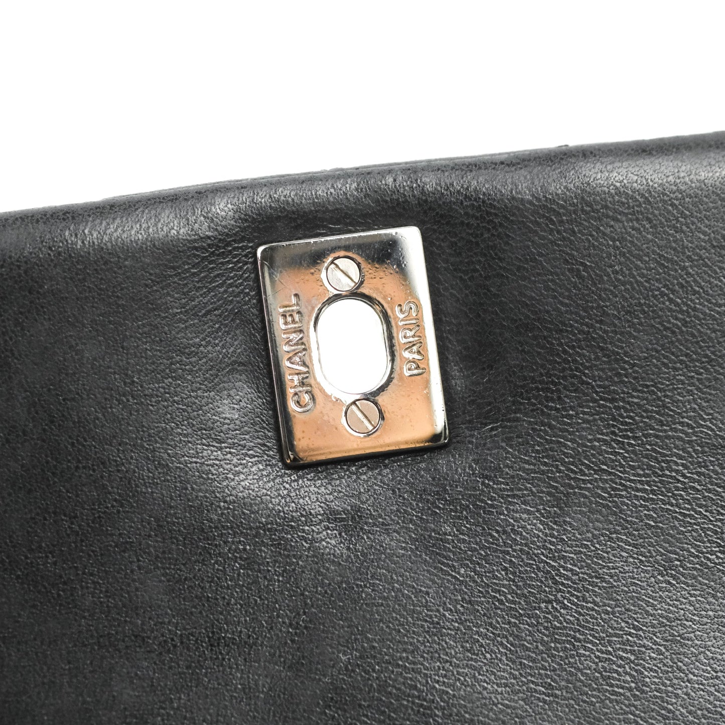 Chanel Quilted Large Single Flap Chevron Black Lambskin Silver Hardware