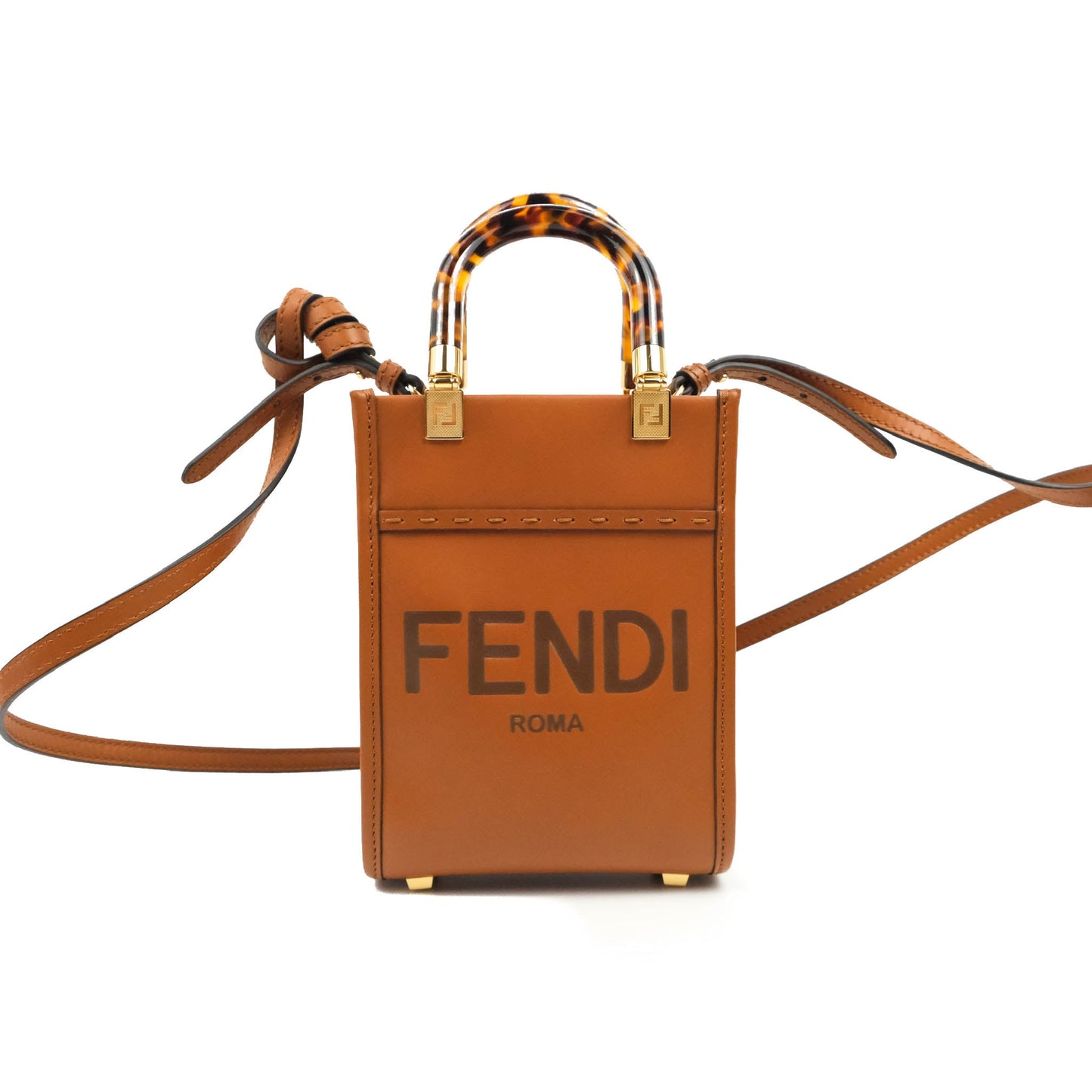 Fendi Mini Sunshine Shopper Bag Brown Tortoiseshell-effect Handle