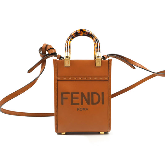 Fendi Mini Sunshine Shopper Bag Brown Tortoiseshell-effect Handle