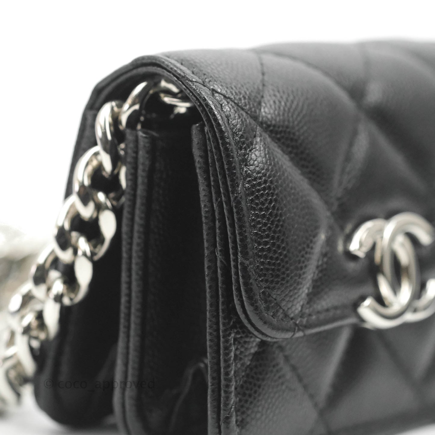 Chanel Mini Clutch With Chain Black Caviar Enamel Silver Hardware 22S
