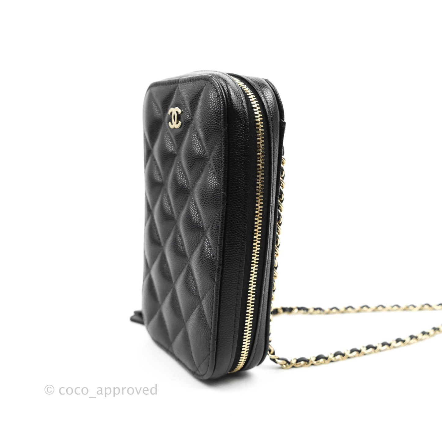 Chanel Quilted Phone Holder Black Caviar Gold Hardware