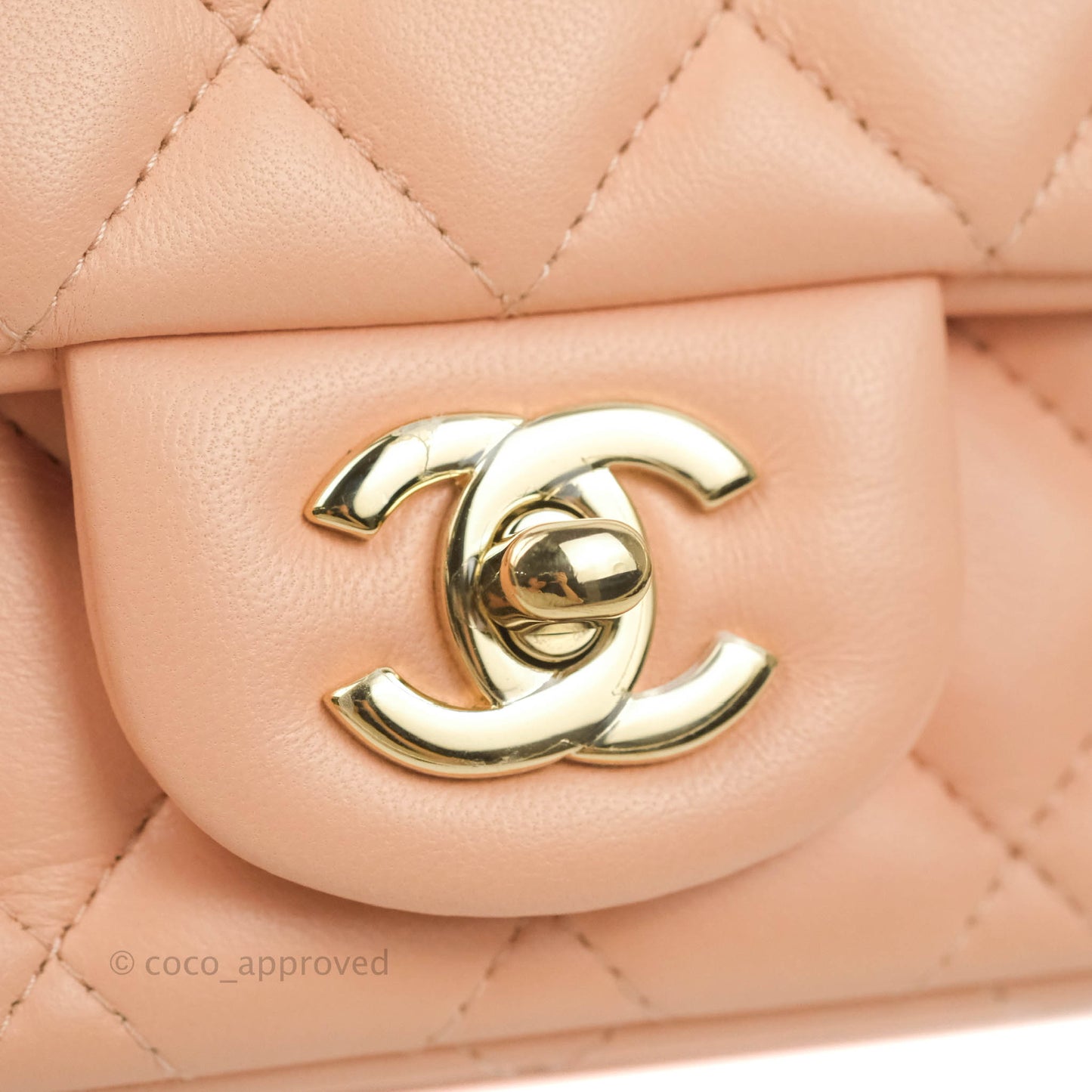 Chanel Quilted Mini Square Lambskin Light Beige Pink Gold Hardware