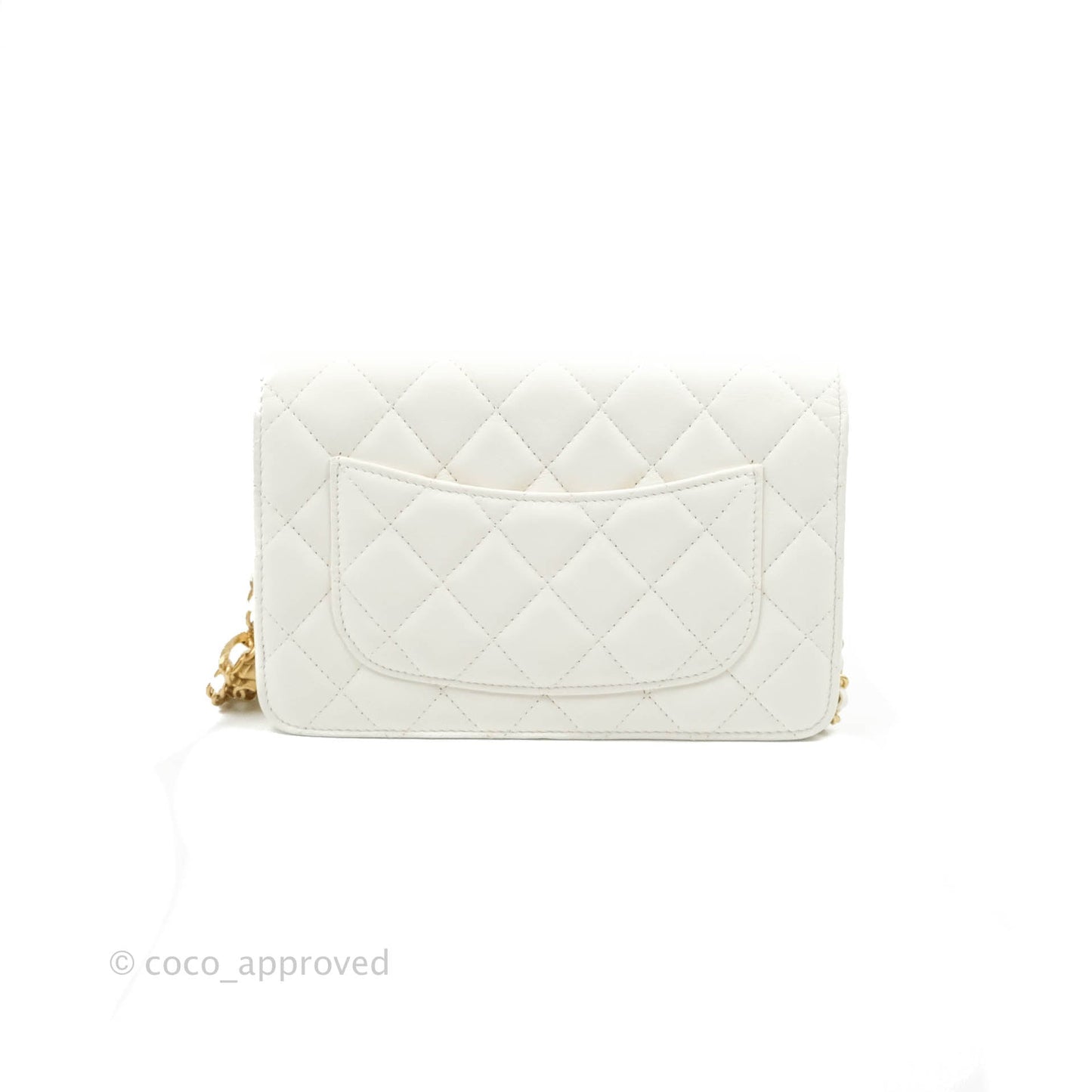 Chanel Quilted Pearl Crush Wallet on Chain WOC White Lambskin Aged Gold Hardware