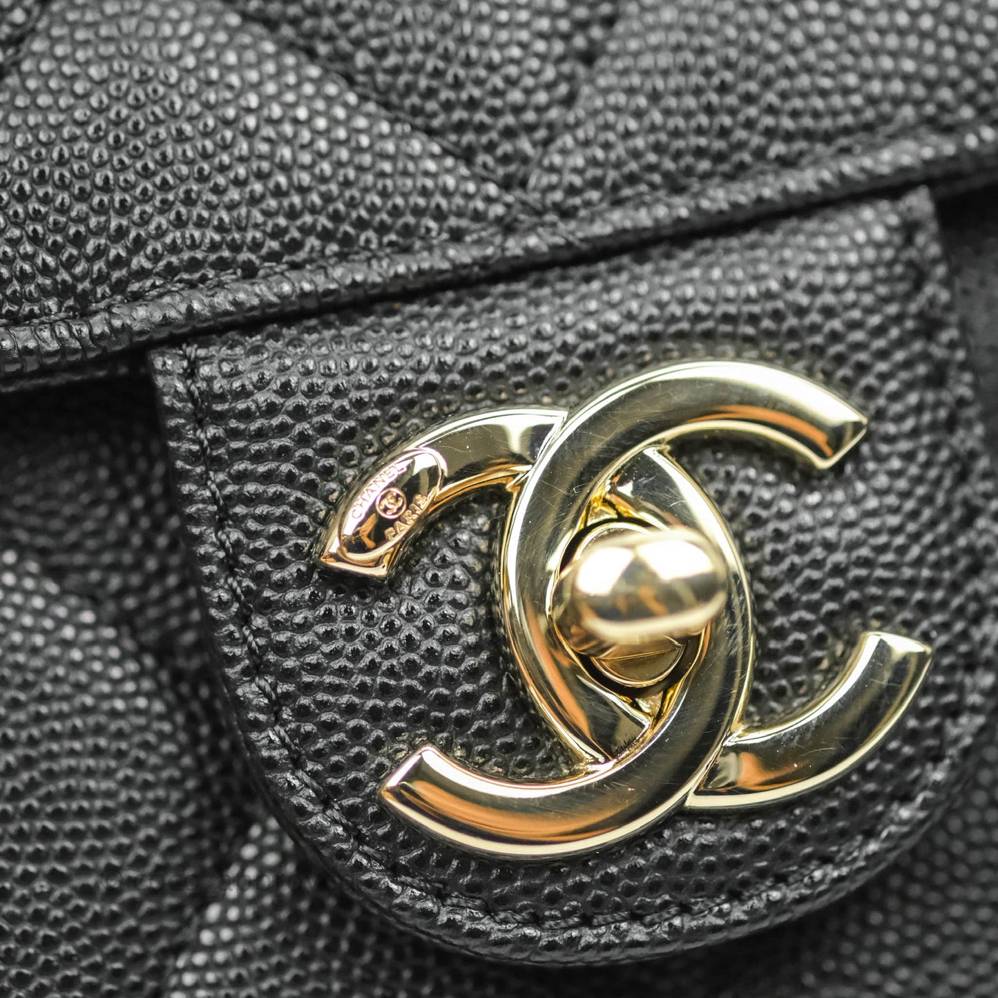 Chanel Quilted Like The Wallet Medium Flap Black Caviar Gold Hardware 22C
