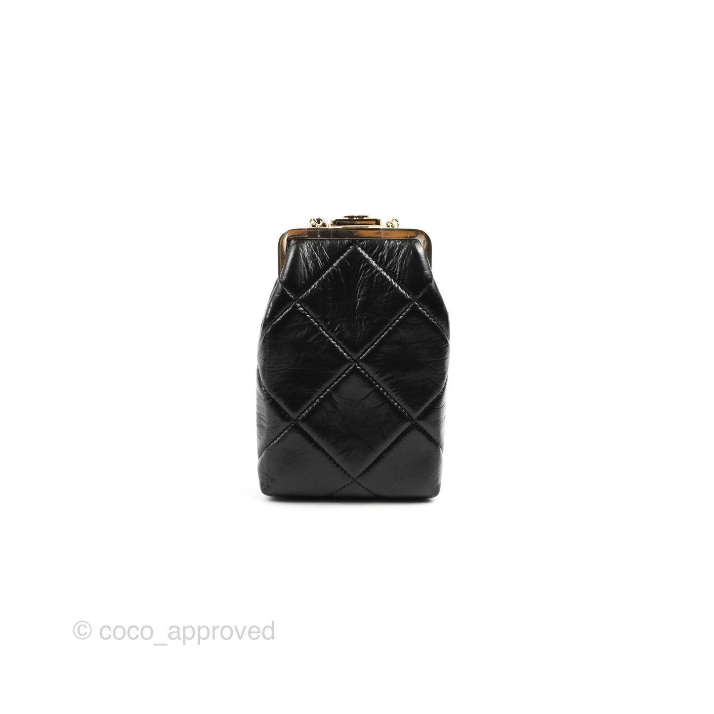 Chanel Kisslock Glasses Case Black Aged Lambskin Gold Hardware 21C