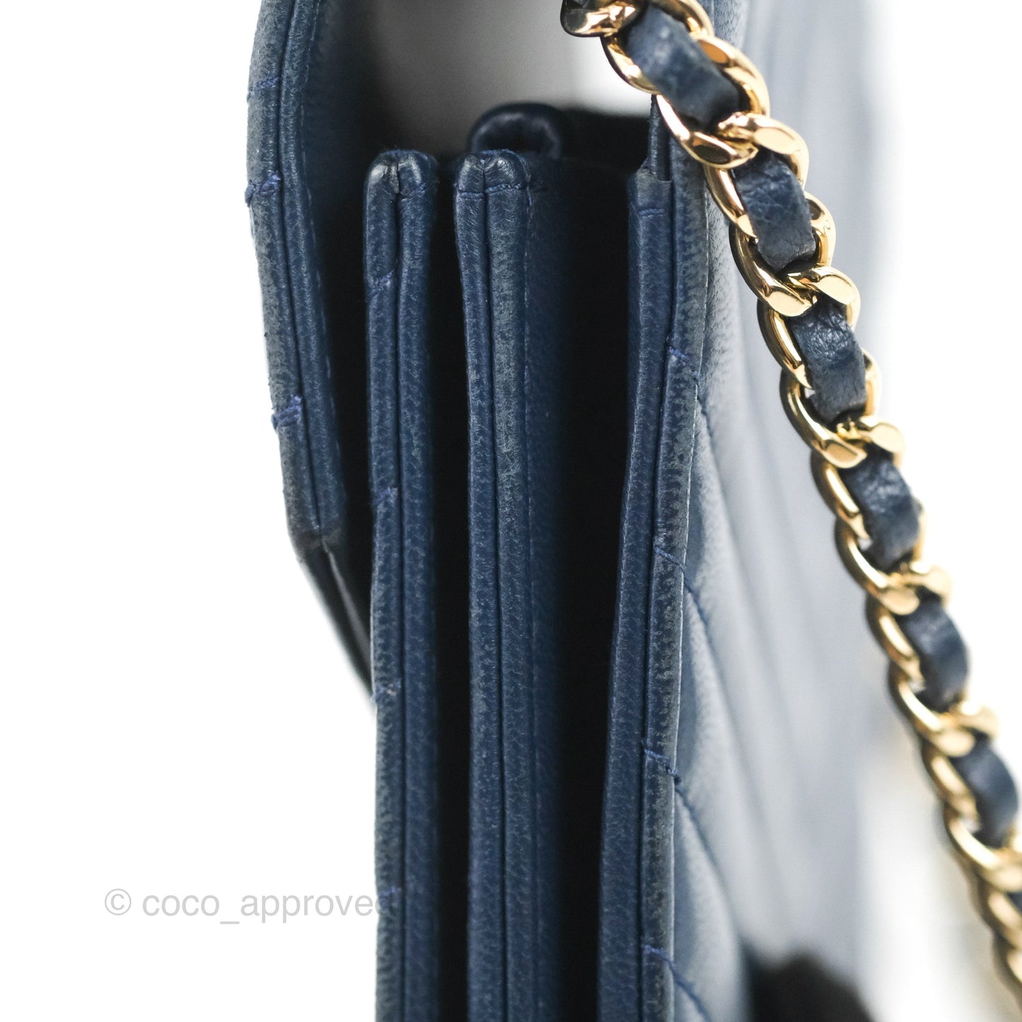 Chanel Square WOC Wallet On Chain Blue Lambskin Chevron Gold Hardware