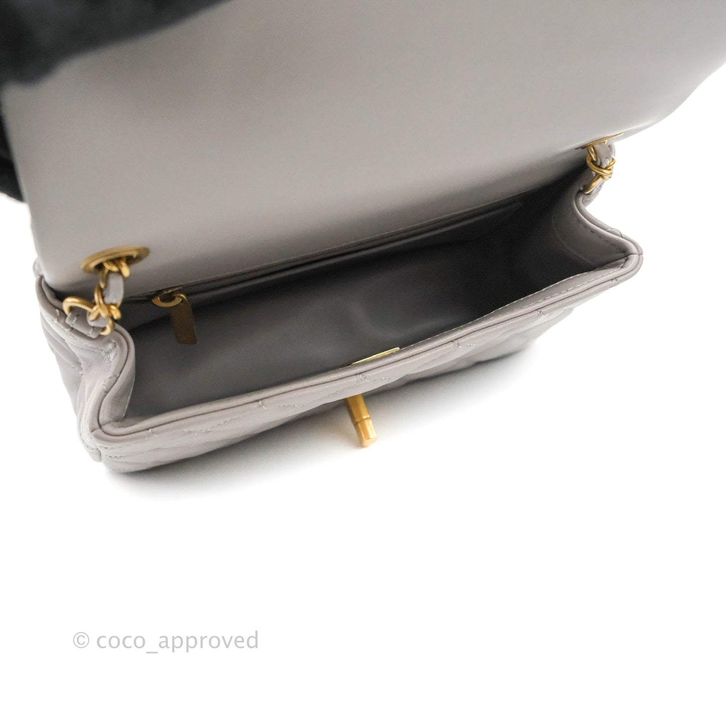 Chanel Mini Rectangular Pearl Crush Quilted Light Grey Lambskin Aged Gold Hardware 22B