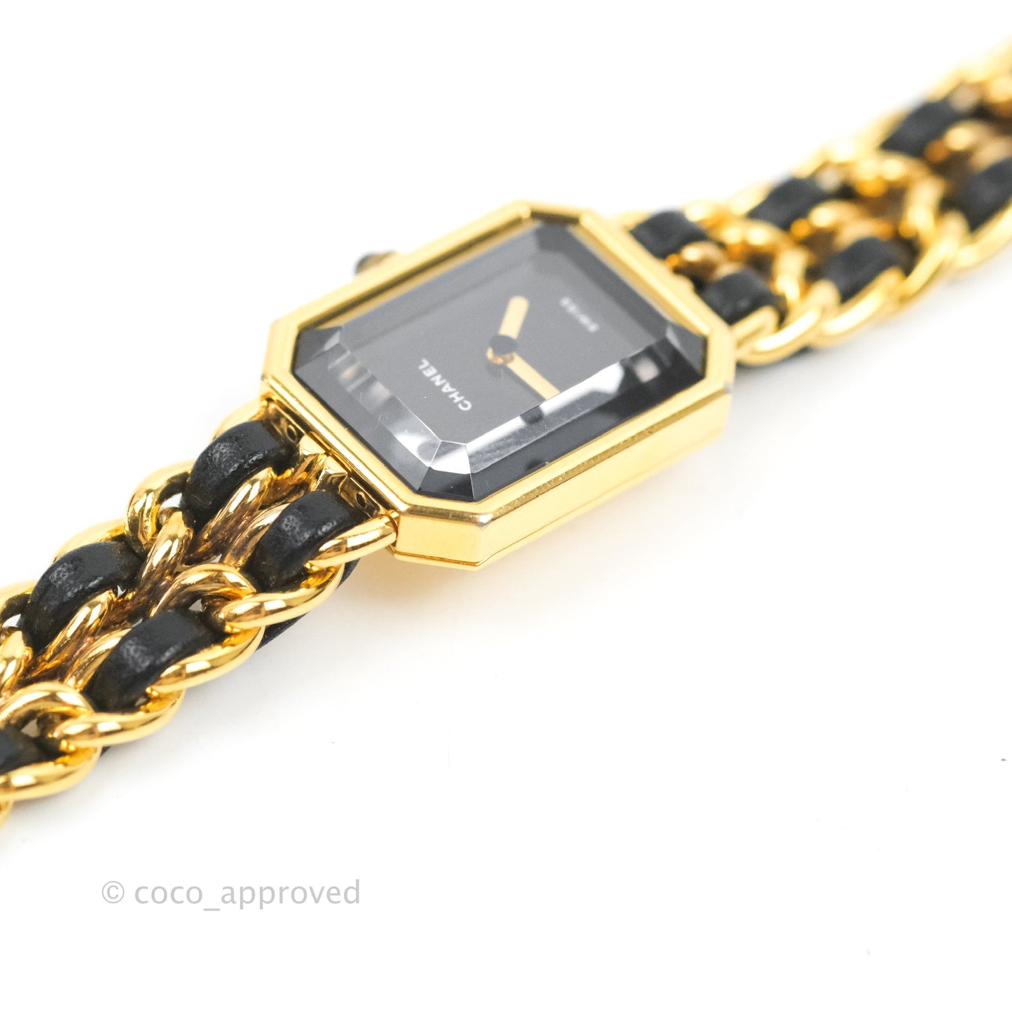 Chanel Vintage Première Watch Black Leather Gold Plated Size L