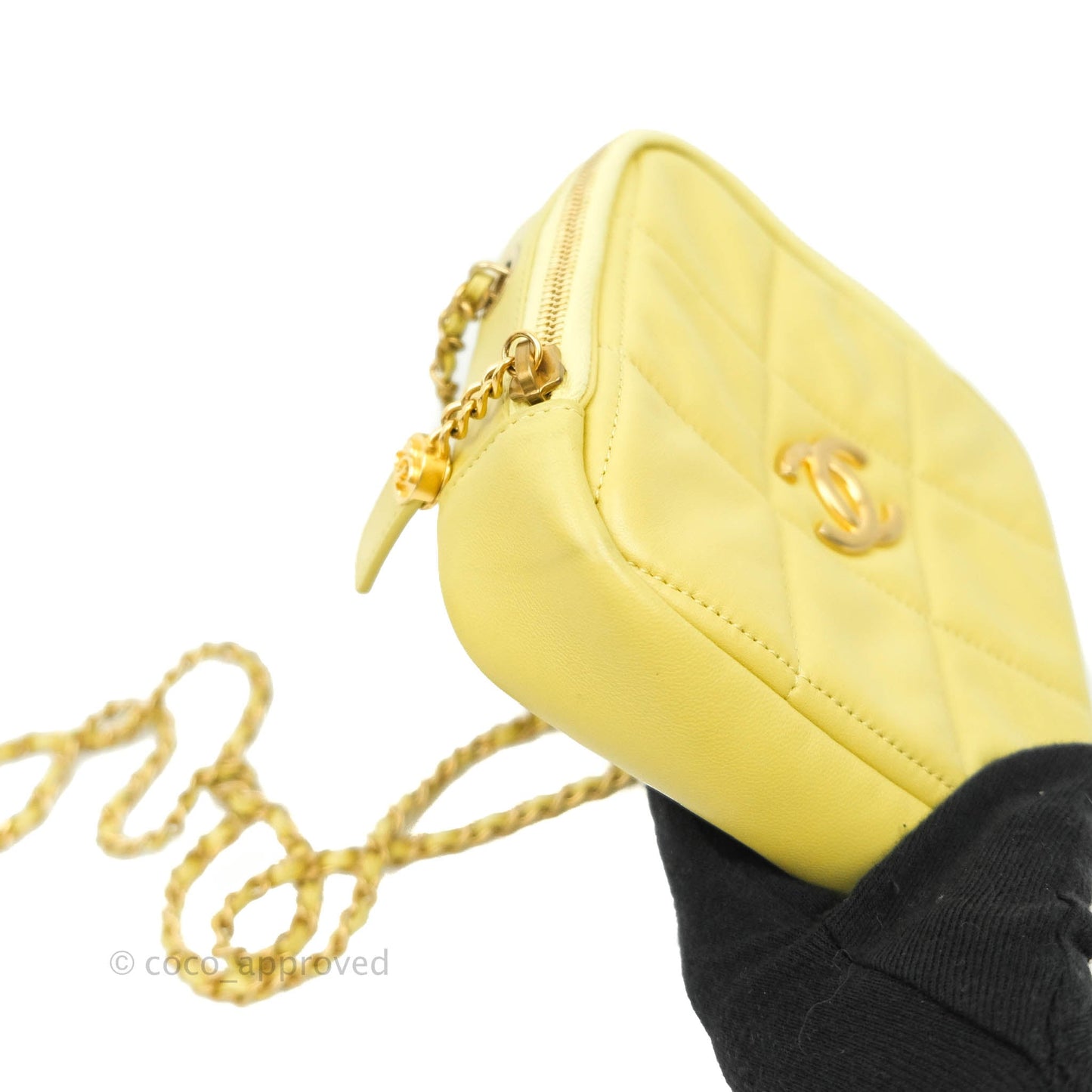 Chanel Quilted Diamond Cut Small Lambskin Yellow Gold Hardware Flap Bag