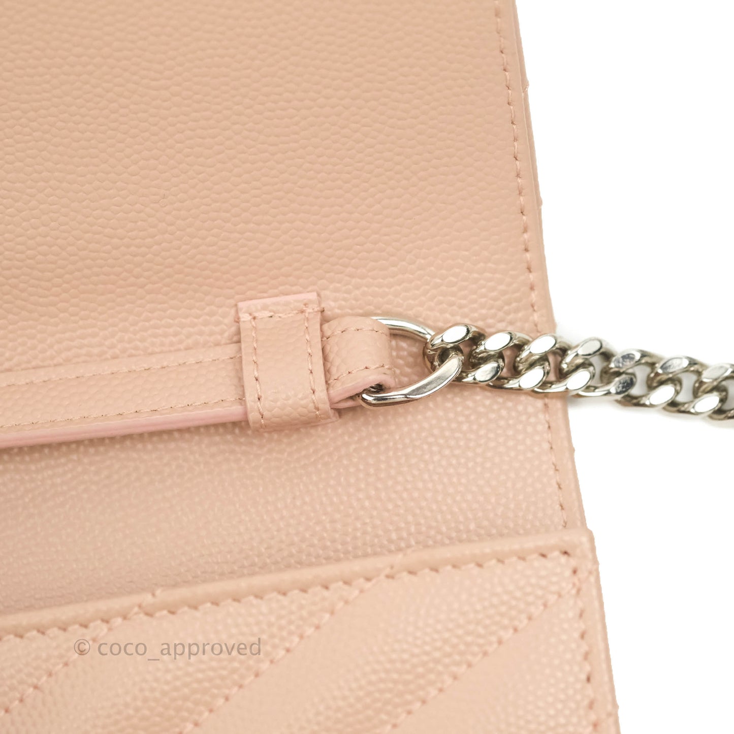 Saint Laurent Wallet on Chain Beige Pink Grained Leather Silver Hardware