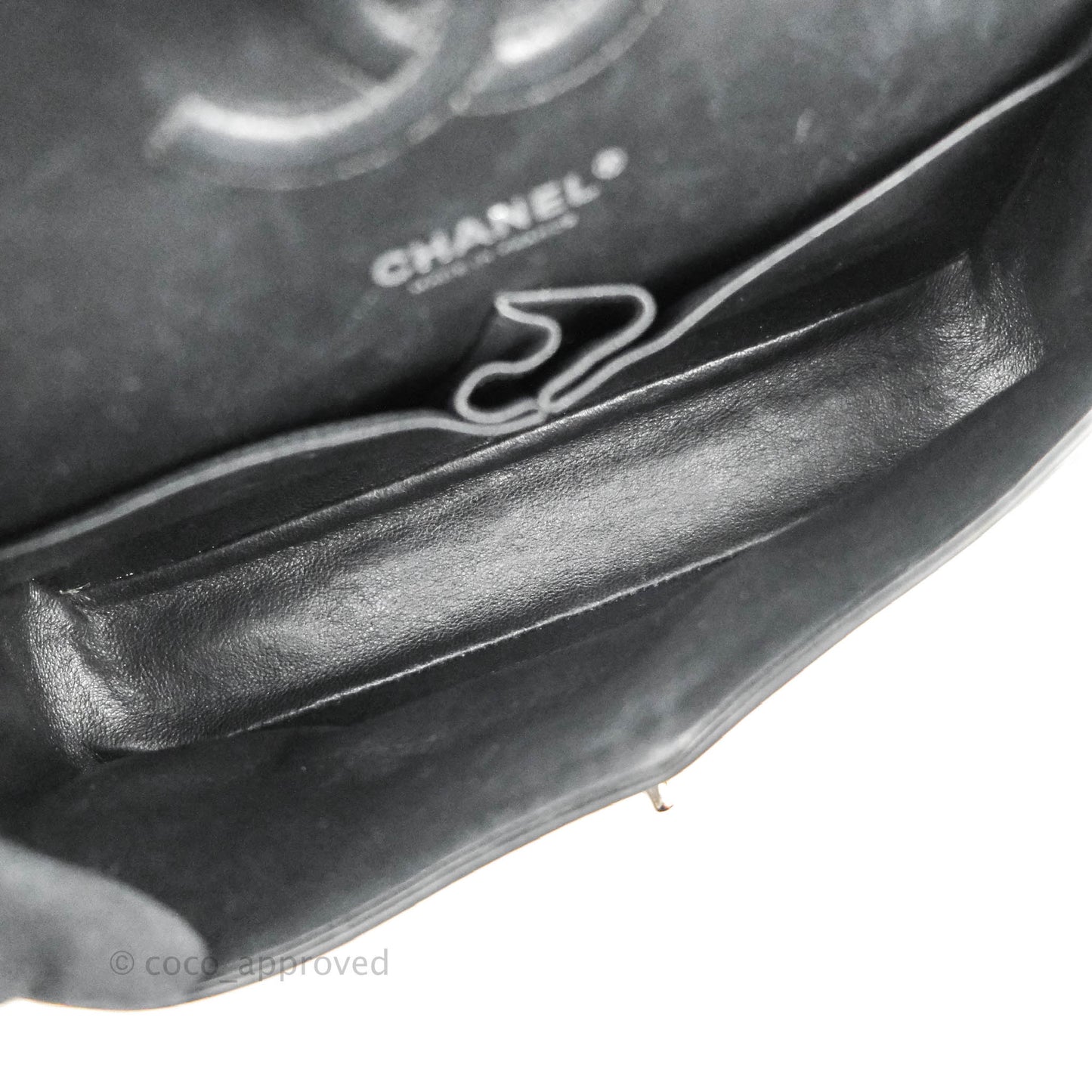 Chanel Classic M/L Medium Chevron Double Flap Black Patent Silver Hardware