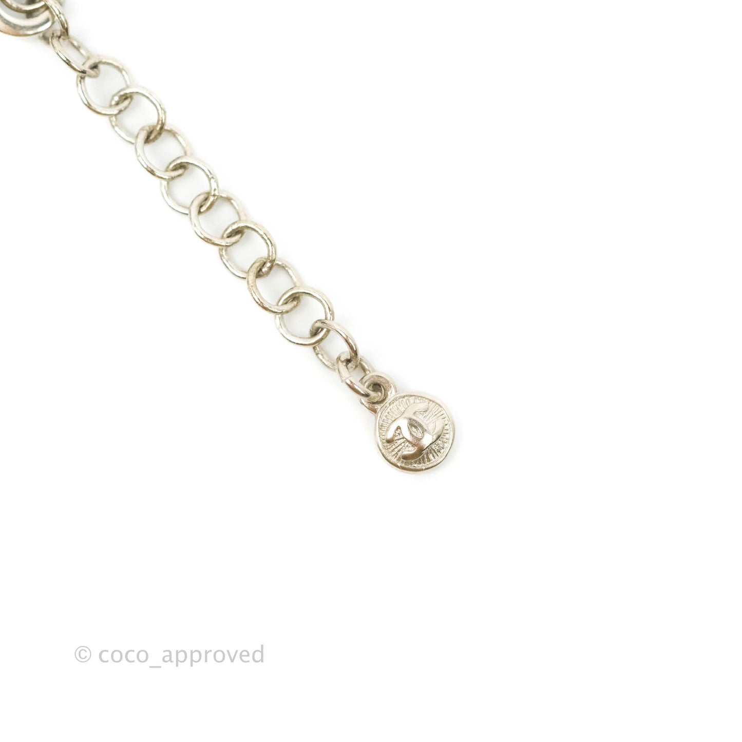 Chanel CC Resin Black Bead Necklace Silver Tone 14P