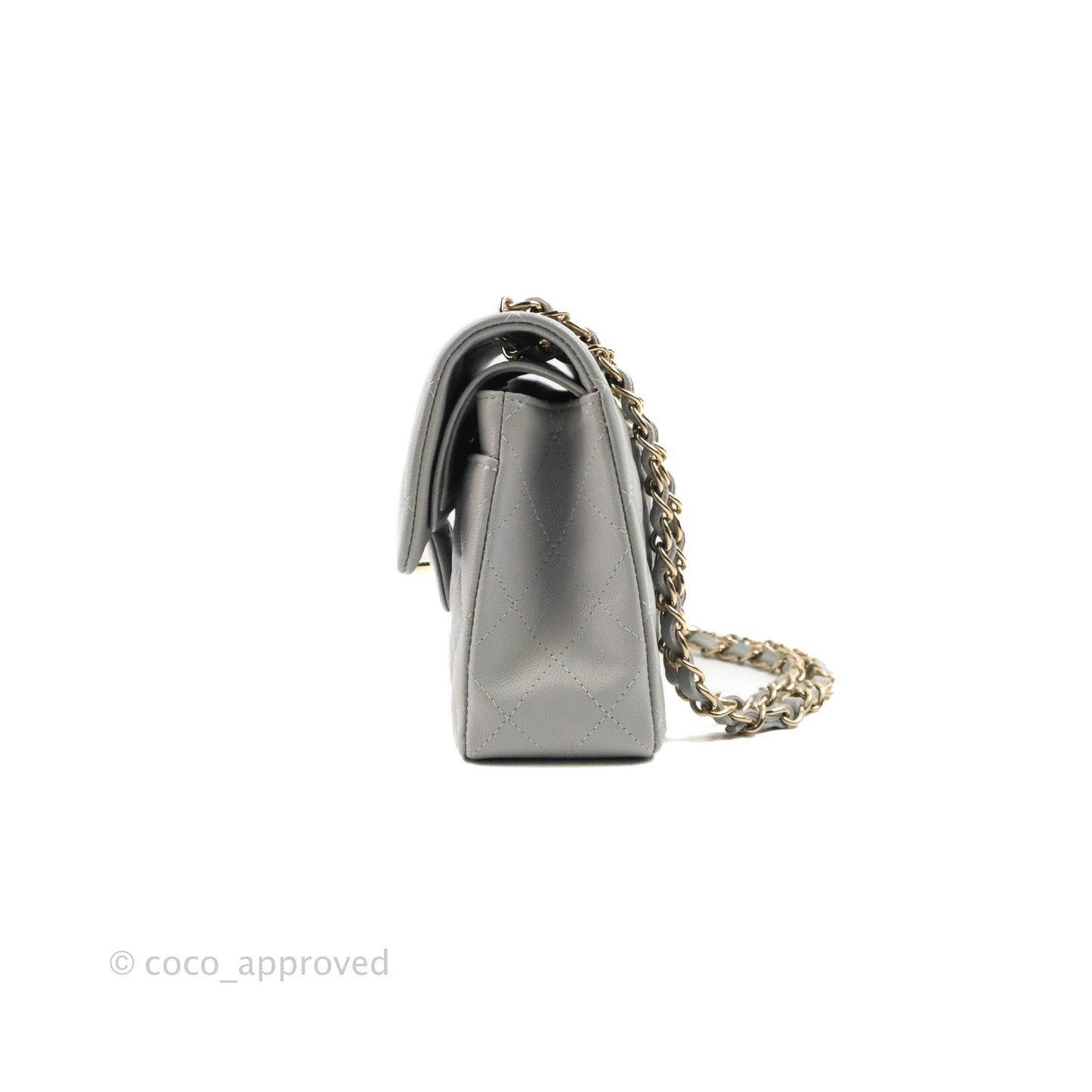 Chanel Small Classic Quilted Flap Grey Caviar Gold Hardware 21A