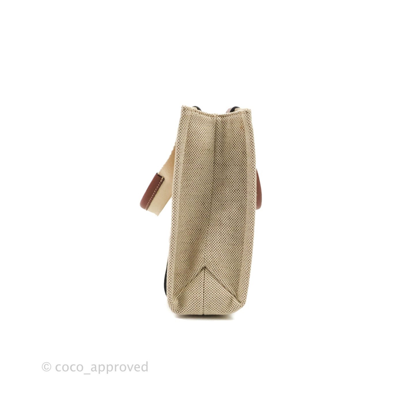 Chloe Small Woody Tote Bag Cotton Canvas & Brown Calfskin with Woody Ribbon