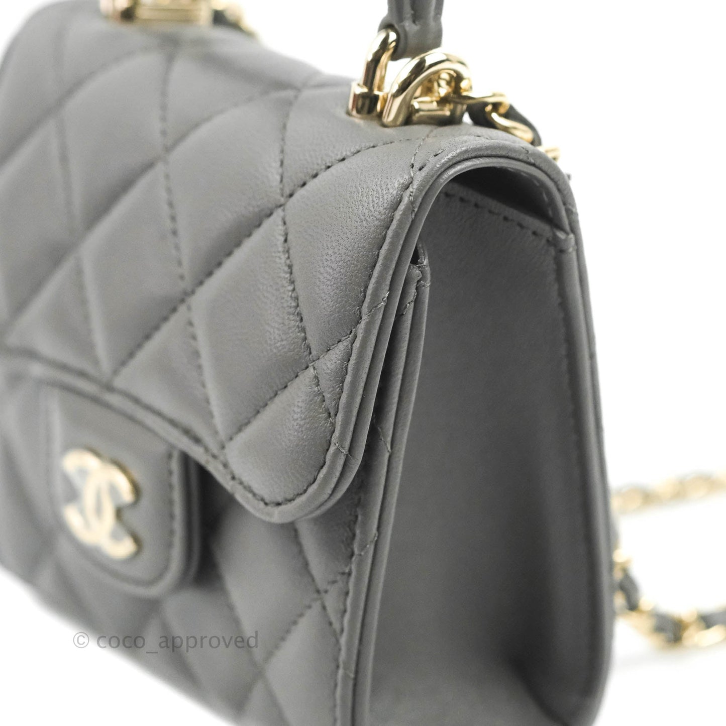 Chanel Mini Handle Clutch With Chain Grey Lambskin Gold Hardware