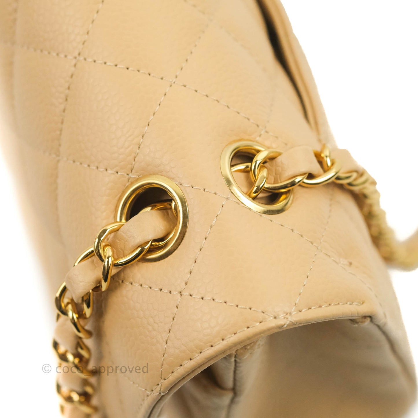 Chanel Classic M/L Medium Flap Quilted Beige Caviar Gold Hardware