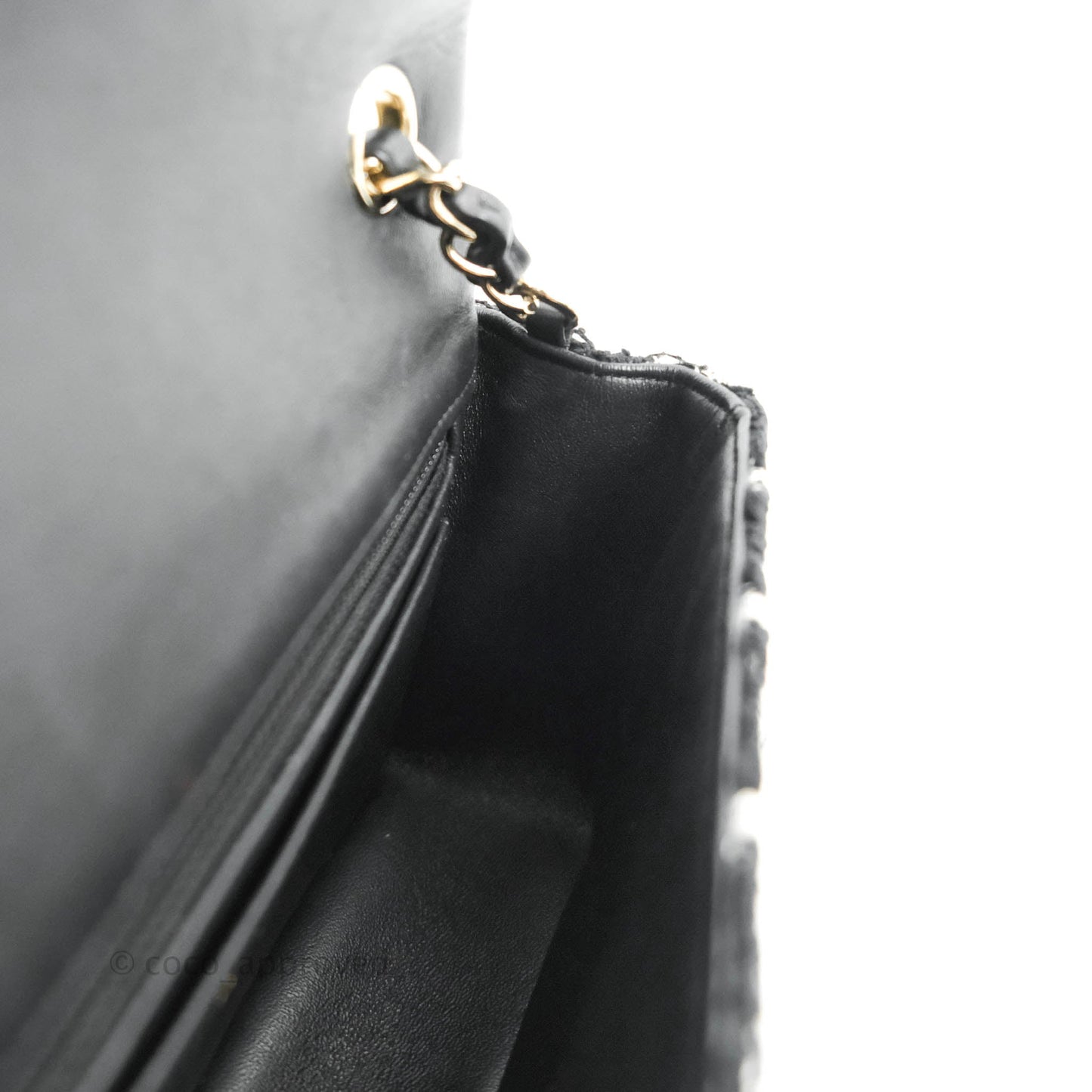 Chanel Quilted Mini Rectangular Flap Tweed Houndstooth Black & White Gold Hardware