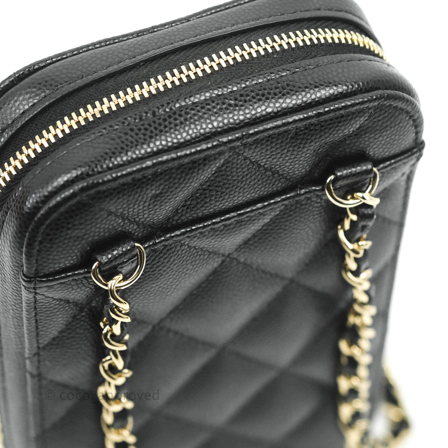 Chanel Quilted Phone Holder Black Caviar Gold Hardware