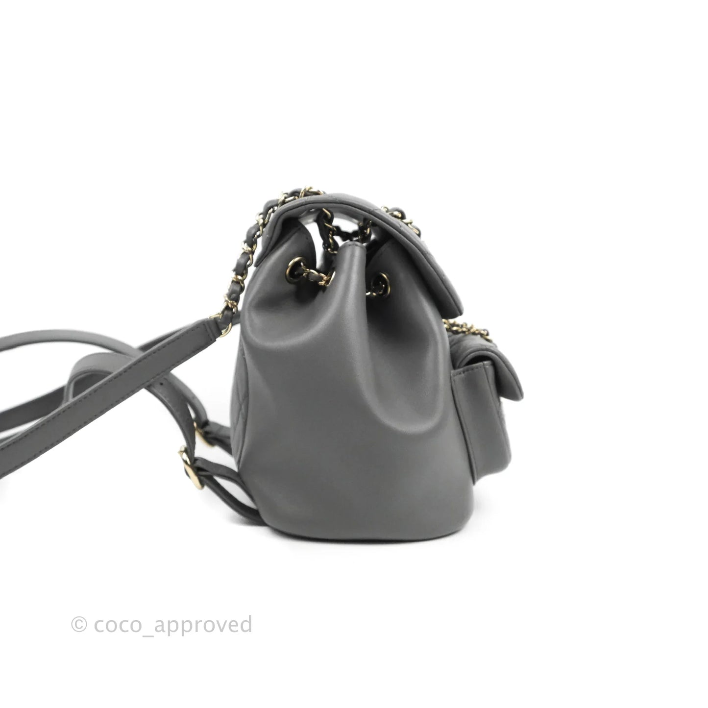 Chanel Quilted Small Duma Drawstring Backpack Grey Lambskin
