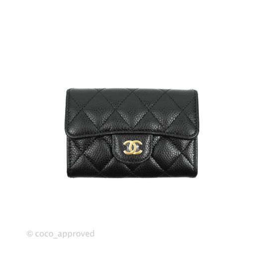 Chanel Quilted Flap Card Holder Black Caviar Gold Hardware
